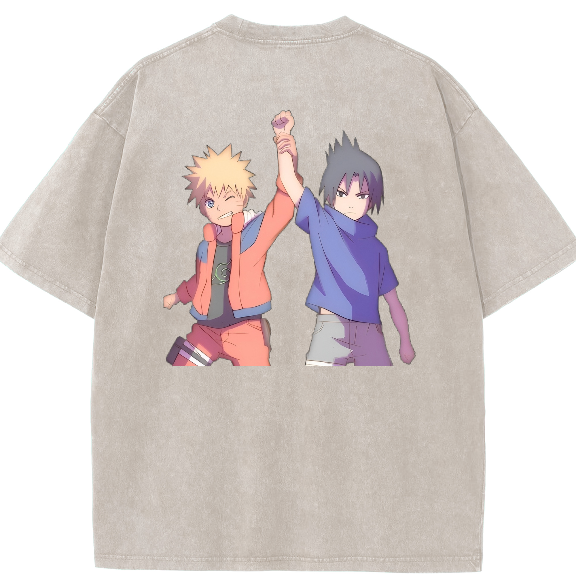 （画像用） NARUTO -ナルト- うちは サスケ Uchiha Sasuke 綿100% ヴィンテージ風 半袖Tシャツ（背面プリント）