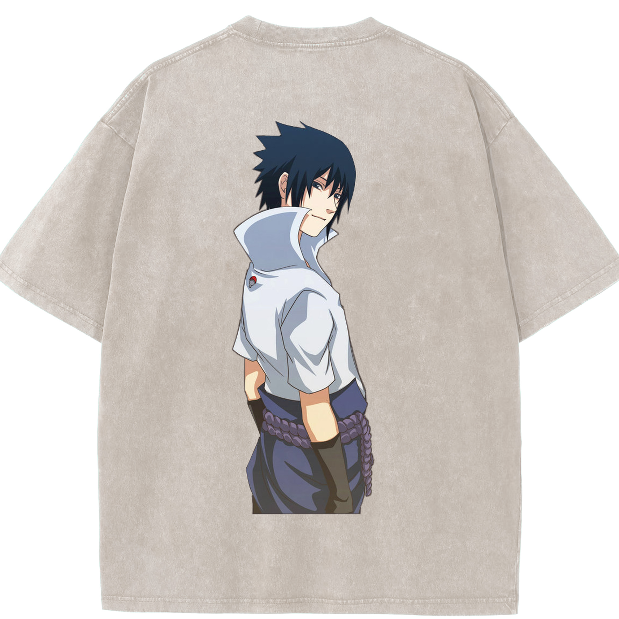 （画像用） NARUTO -ナルト- うちは サスケ Uchiha Sasuke 綿100% ヴィンテージ風 半袖Tシャツ（背面プリント）