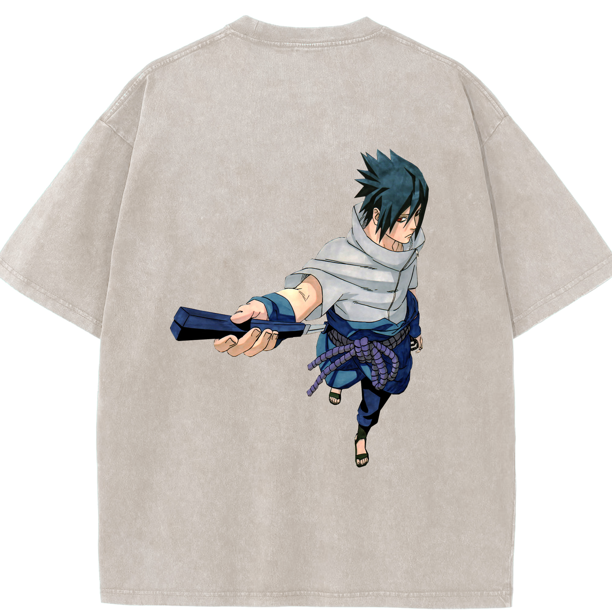 （画像用） NARUTO -ナルト- うちは サスケ Uchiha Sasuke 綿100% ヴィンテージ風 半袖Tシャツ（背面プリント）
