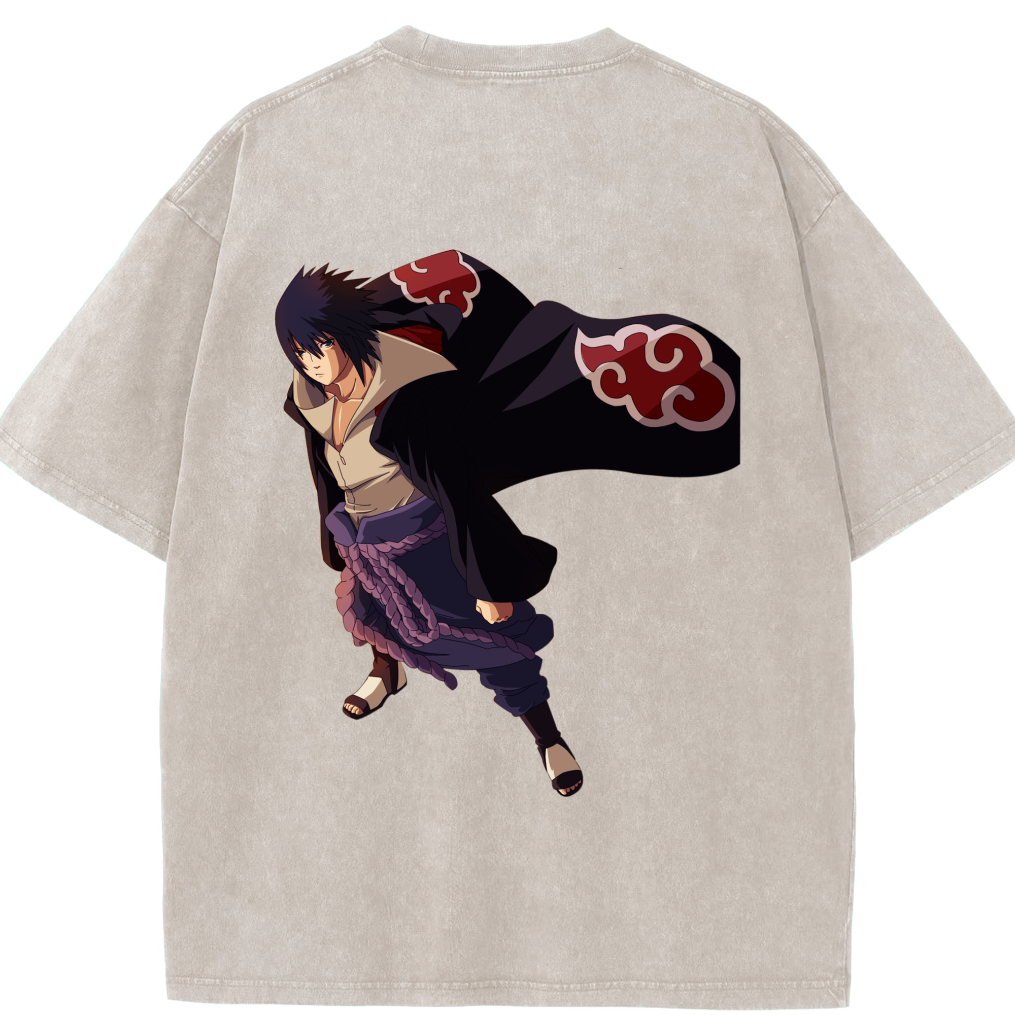 （画像用） NARUTO -ナルト- うちは サスケ Uchiha Sasuke 綿100% ヴィンテージ風 半袖Tシャツ（背面プリント）