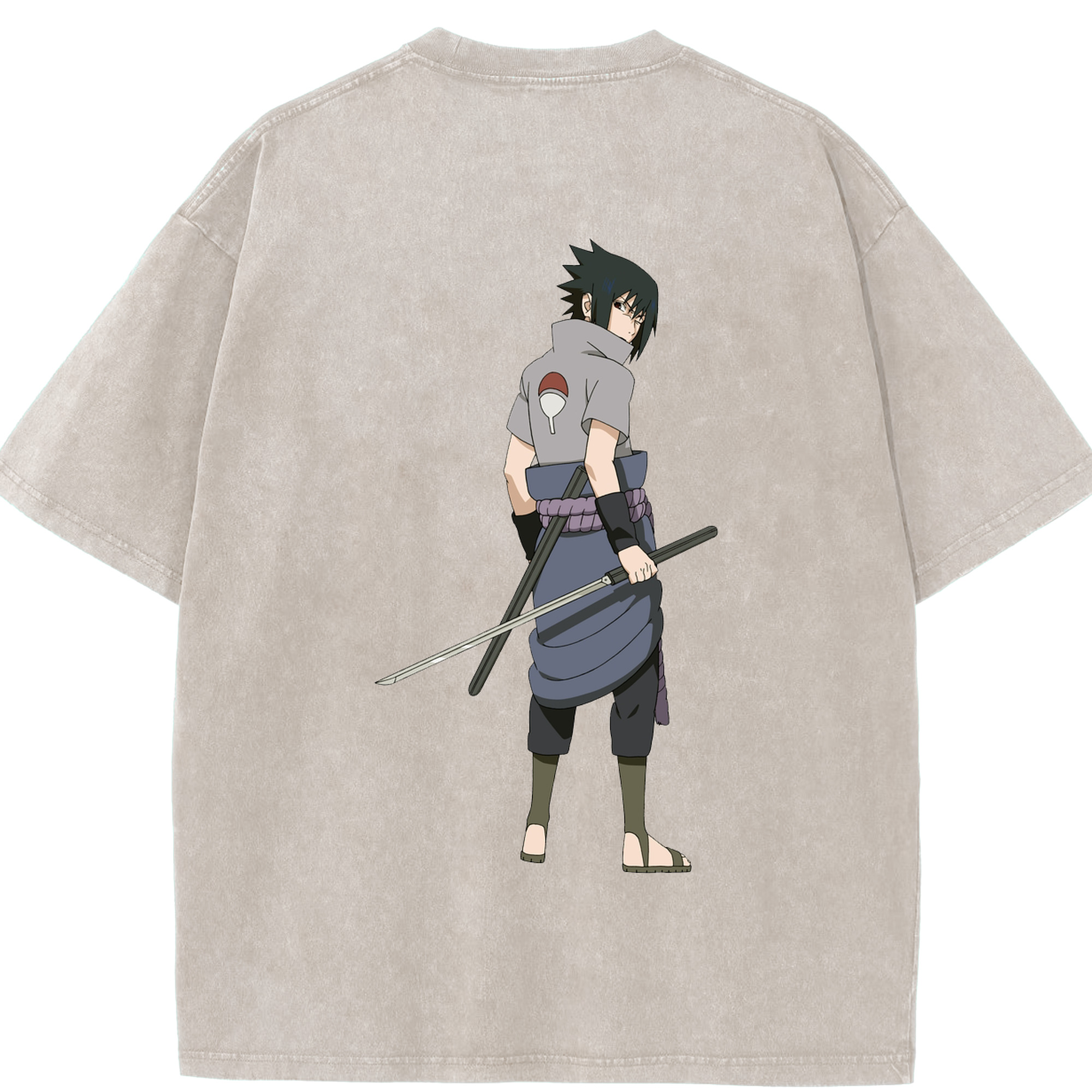 （画像用） NARUTO -ナルト- うちは サスケ Uchiha Sasuke 綿100% ヴィンテージ風 半袖Tシャツ（背面プリント）