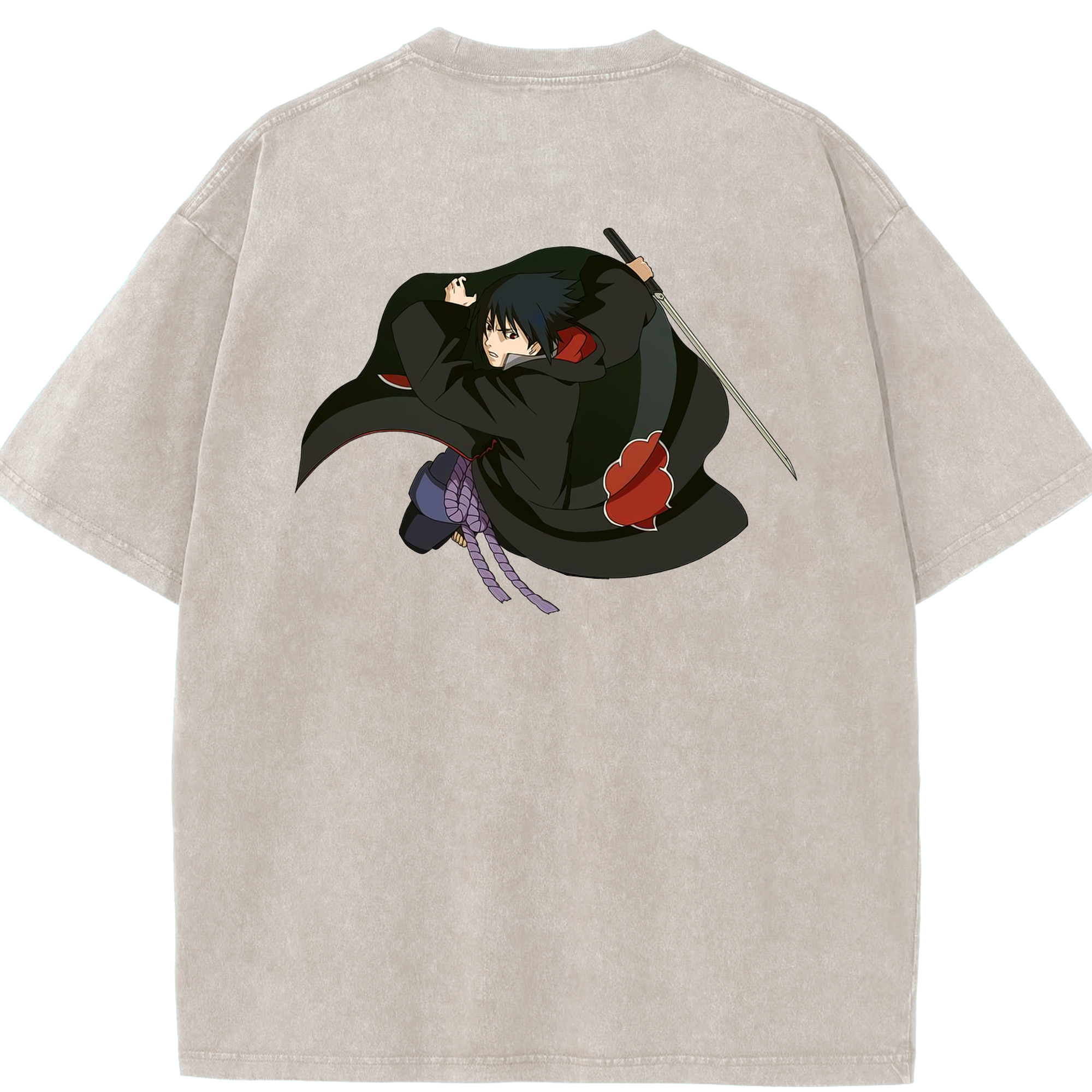 （画像用） NARUTO -ナルト- うちは サスケ Uchiha Sasuke 綿100% ヴィンテージ風 半袖Tシャツ（背面プリント）