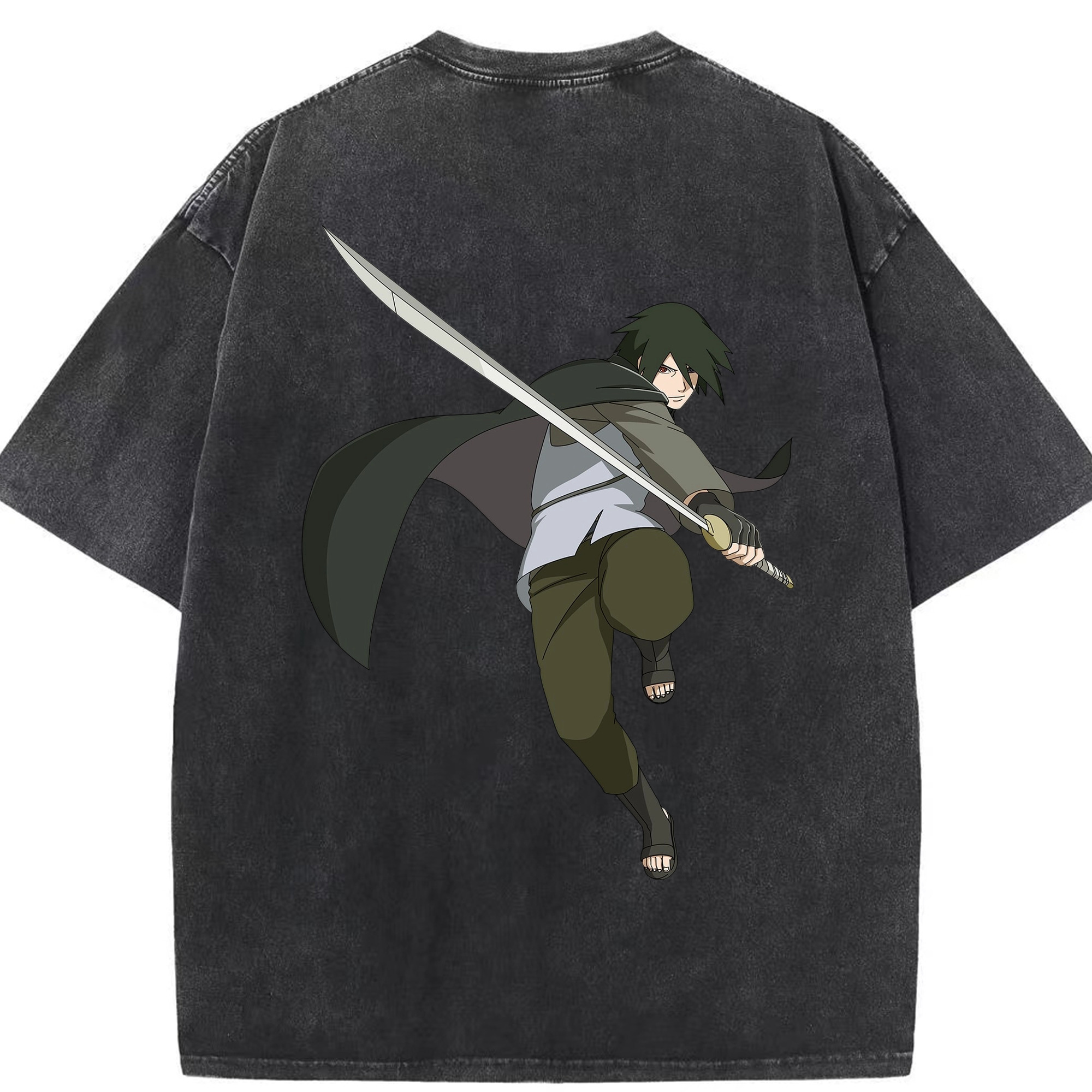 （画像用） NARUTO -ナルト- うちは サスケ Uchiha Sasuke 綿100% ヴィンテージ風 半袖Tシャツ（背面プリント）