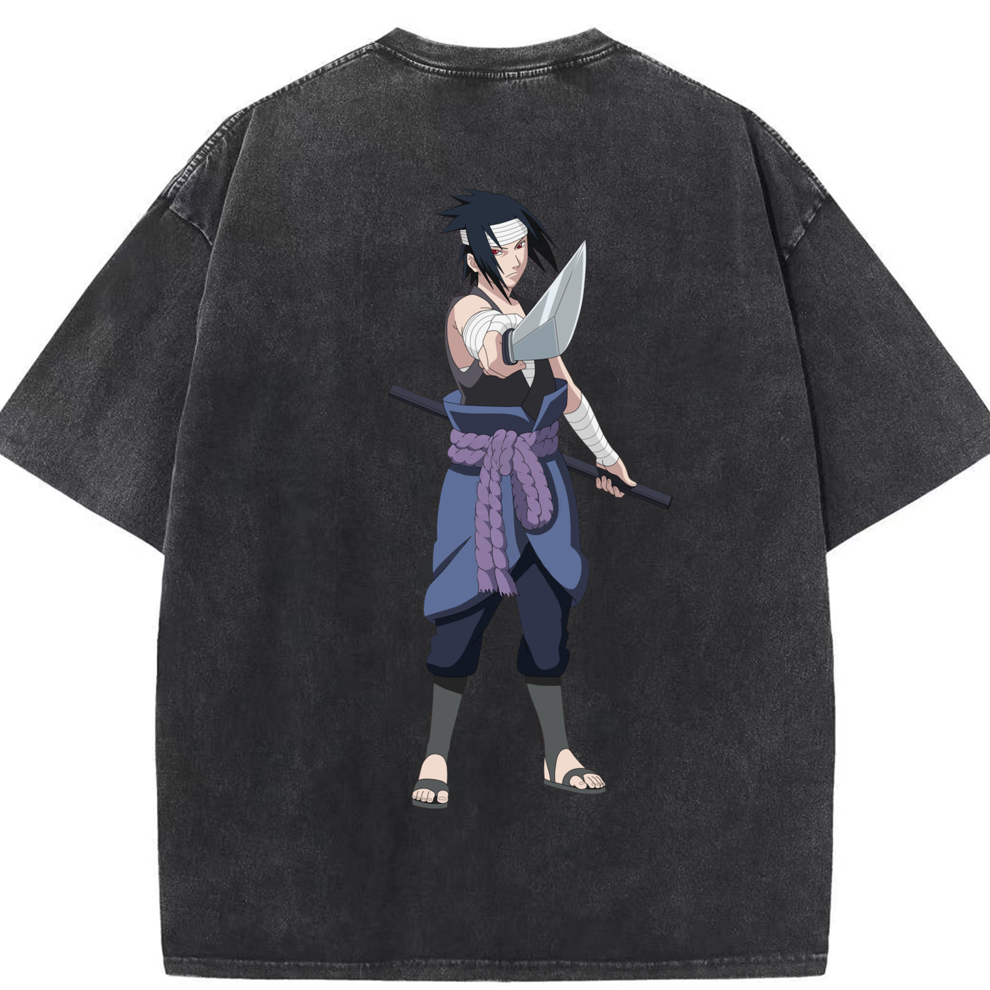 （画像用） NARUTO -ナルト- うちは サスケ Uchiha Sasuke 綿100% ヴィンテージ風 半袖Tシャツ（背面プリント）