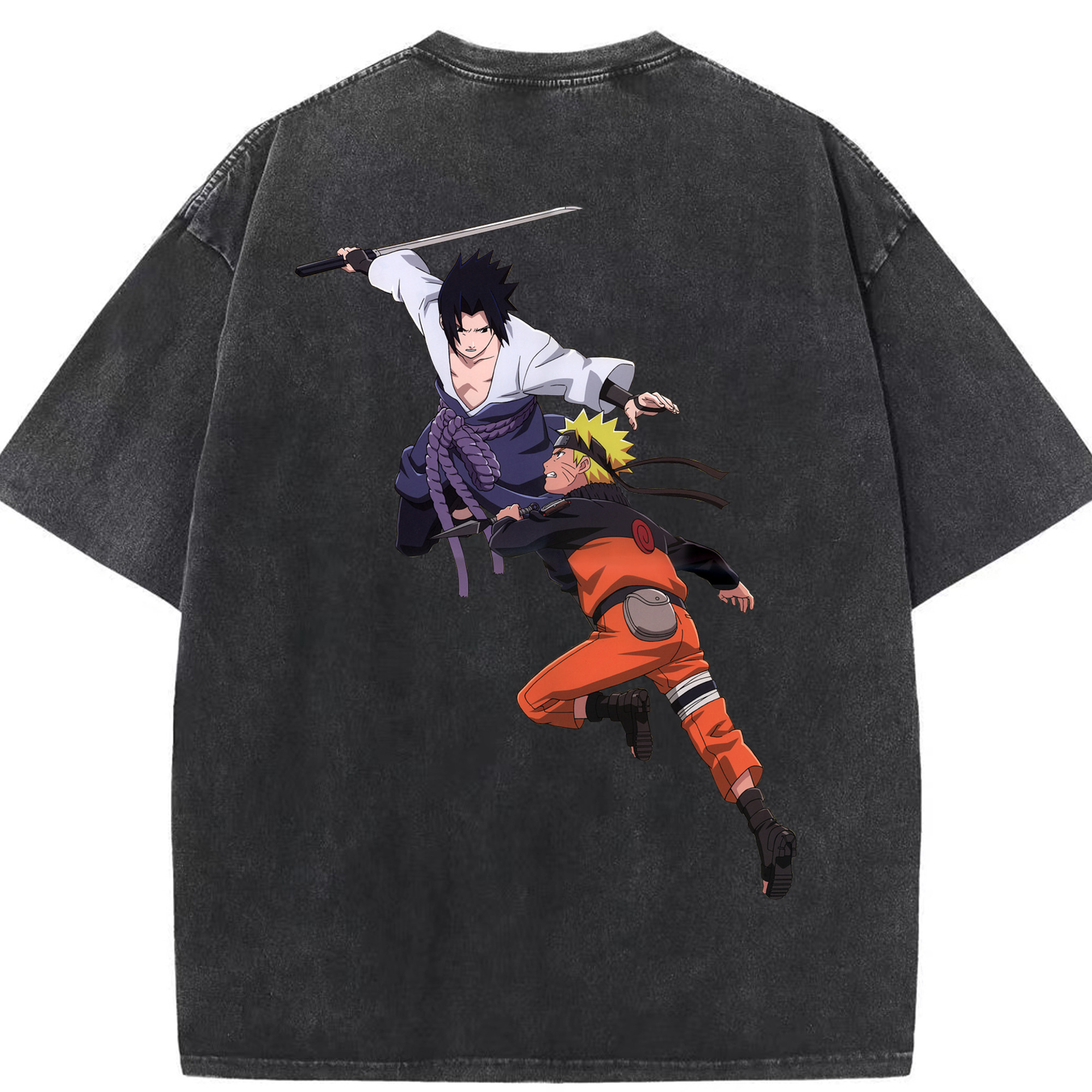 （画像用） NARUTO -ナルト- うちは サスケ Uchiha Sasuke 綿100% ヴィンテージ風 半袖Tシャツ（背面プリント）