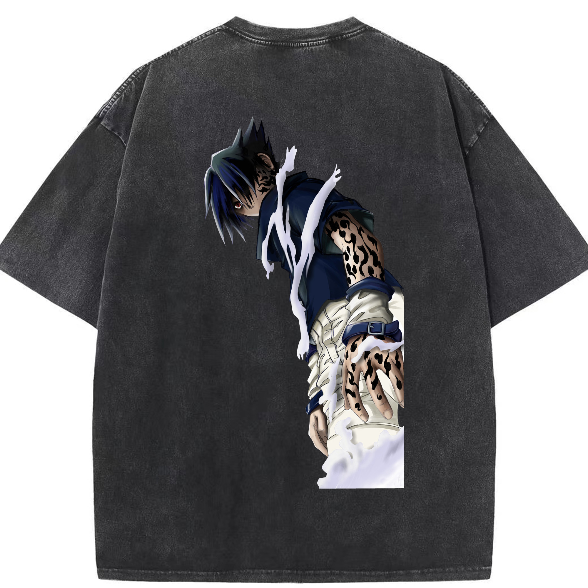 （画像用） NARUTO -ナルト- うちは サスケ Uchiha Sasuke 綿100% ヴィンテージ風 半袖Tシャツ（背面プリント）