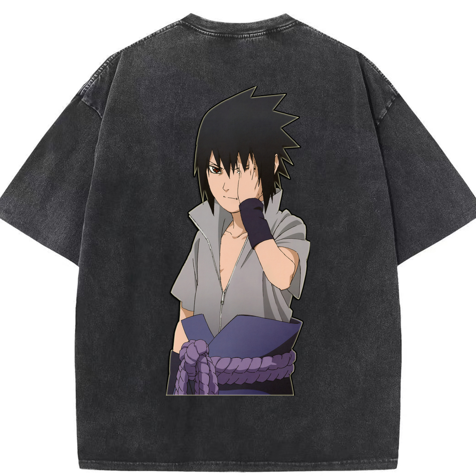 （画像用） NARUTO -ナルト- うちは サスケ Uchiha Sasuke 綿100% ヴィンテージ風 半袖Tシャツ（背面プリント）