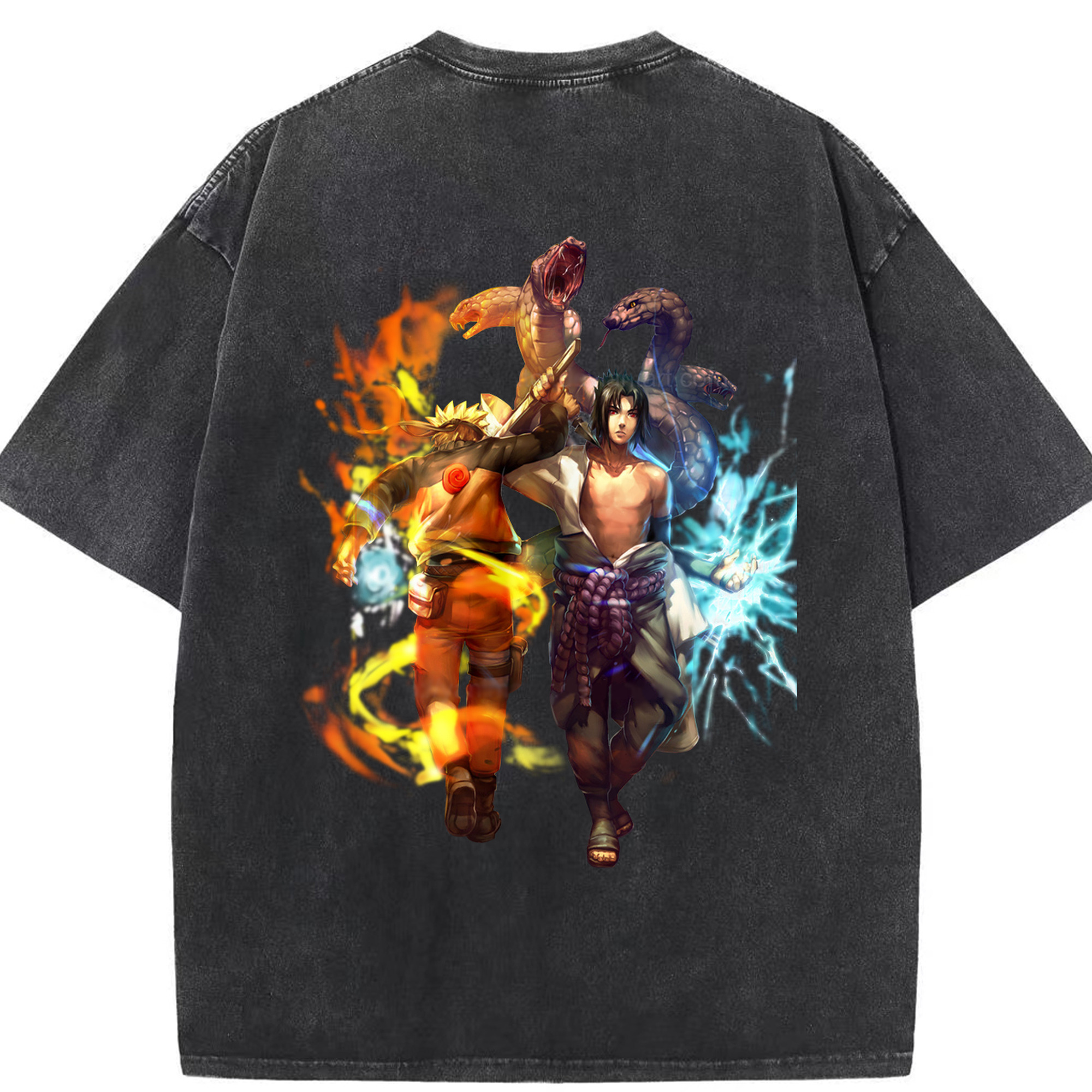 （画像用） NARUTO -ナルト- うちは サスケ Uchiha Sasuke 綿100% ヴィンテージ風 半袖Tシャツ（背面プリント）