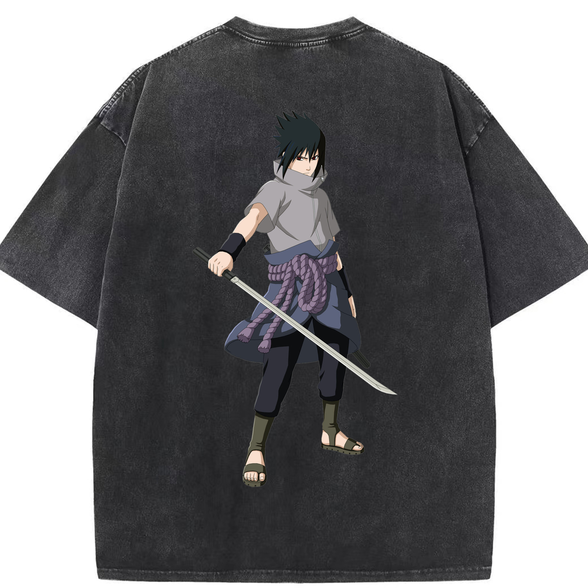 （画像用） NARUTO -ナルト- うちは サスケ Uchiha Sasuke 綿100% ヴィンテージ風 半袖Tシャツ（背面プリント）