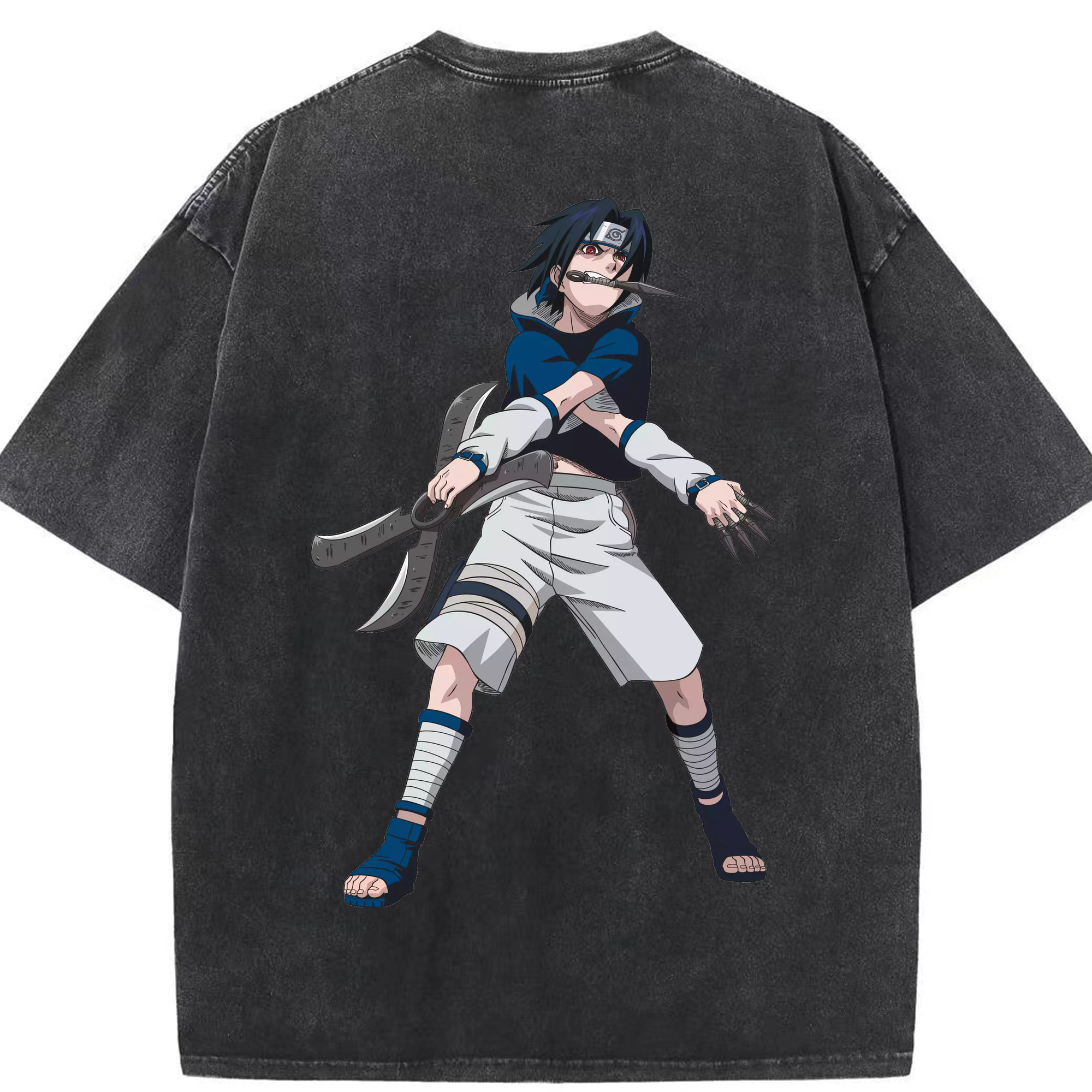 （画像用） NARUTO -ナルト- うちは サスケ Uchiha Sasuke 綿100% ヴィンテージ風 半袖Tシャツ（背面プリント）
