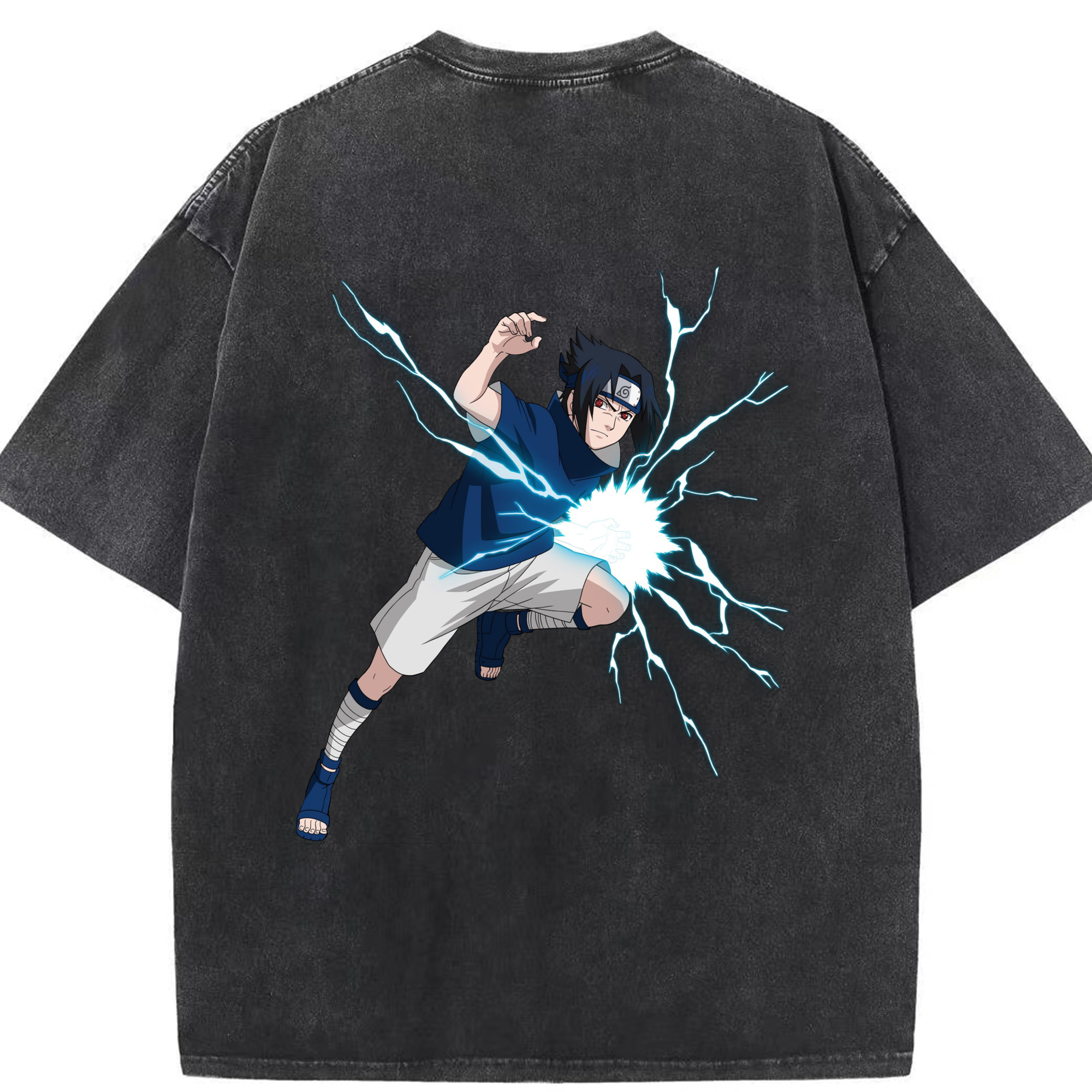 （画像用） NARUTO -ナルト- うちは サスケ Uchiha Sasuke 綿100% ヴィンテージ風 半袖Tシャツ（背面プリント）
