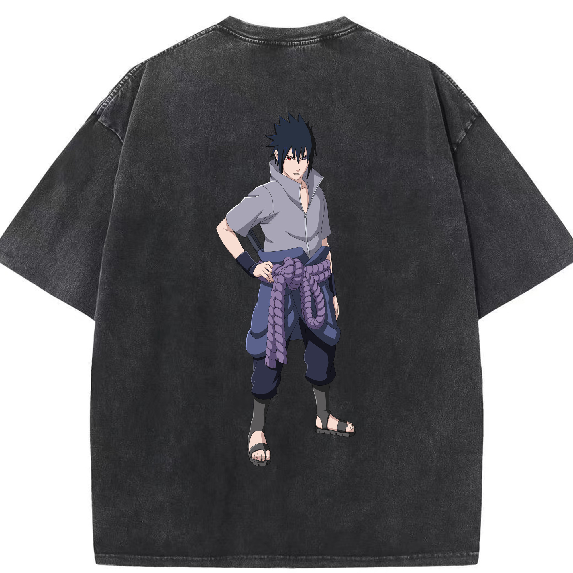 （画像用） NARUTO -ナルト- うちは サスケ Uchiha Sasuke 綿100% ヴィンテージ風 半袖Tシャツ（背面プリント）