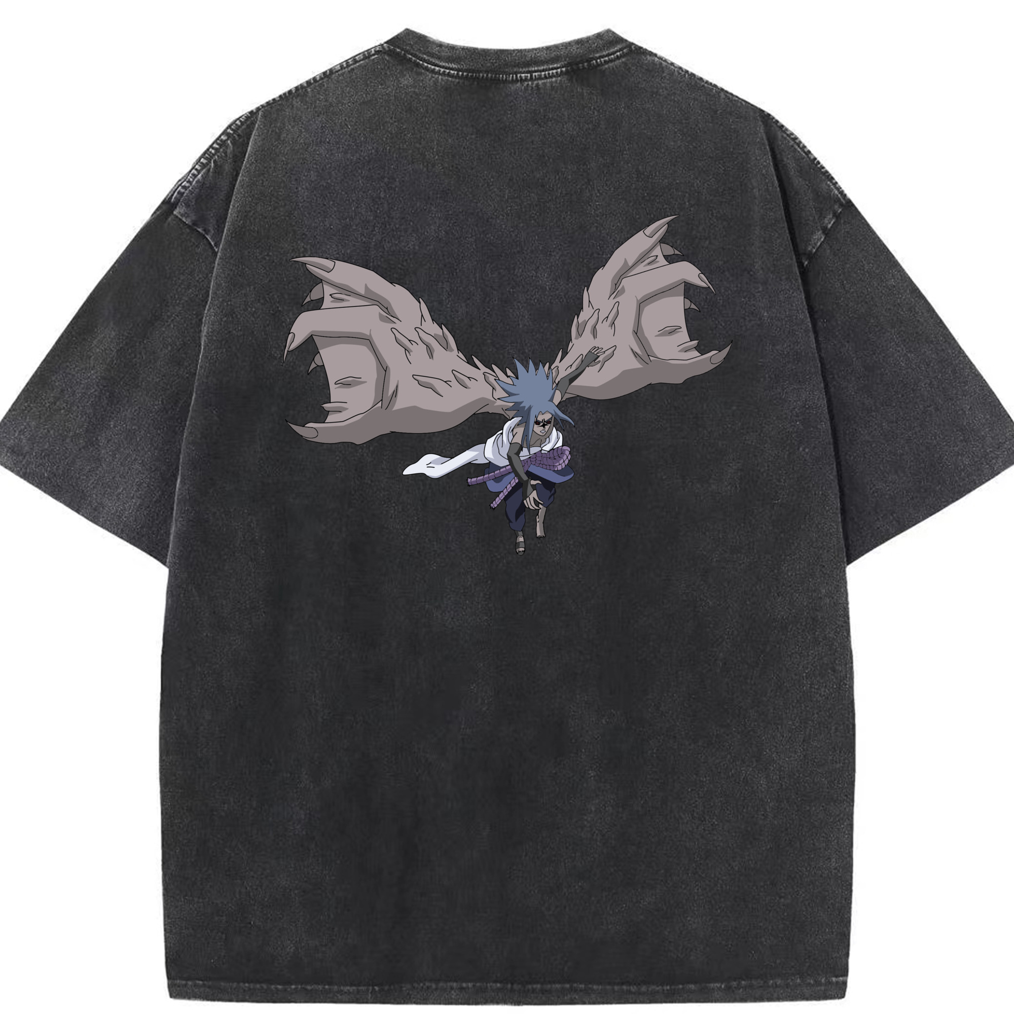 （画像用） NARUTO -ナルト- うちは サスケ Uchiha Sasuke 綿100% ヴィンテージ風 半袖Tシャツ（背面プリント）