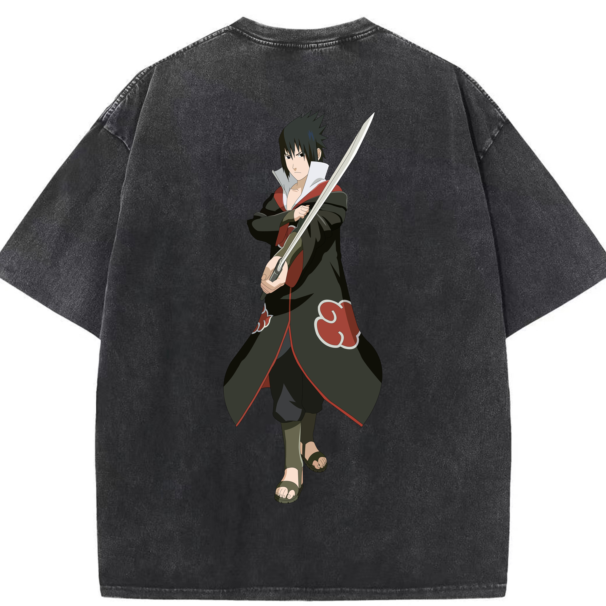（画像用） NARUTO -ナルト- うちは サスケ Uchiha Sasuke 綿100% ヴィンテージ風 半袖Tシャツ（背面プリント）