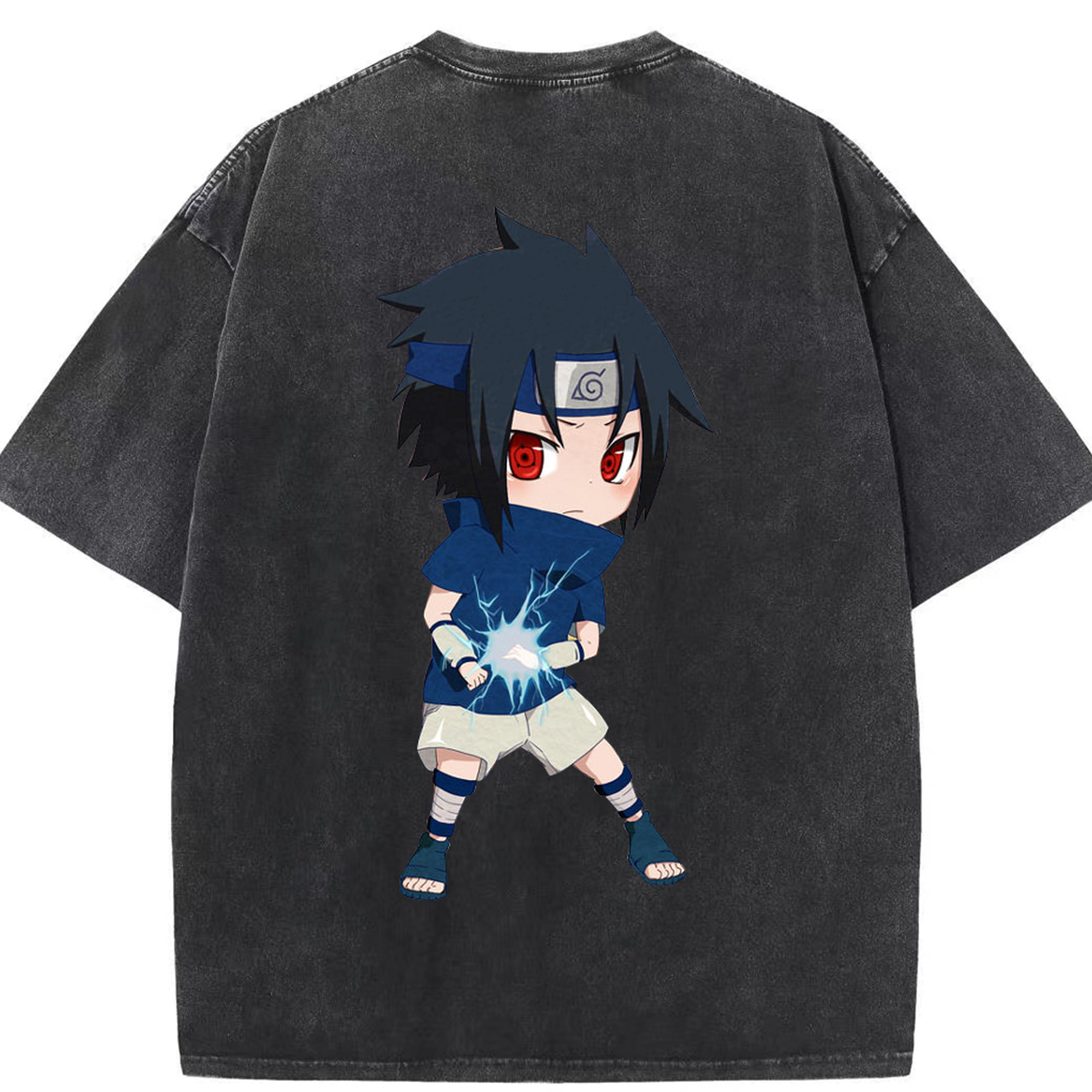 （画像用） NARUTO -ナルト- うちは サスケ Uchiha Sasuke 綿100% ヴィンテージ風 半袖Tシャツ（背面プリント）