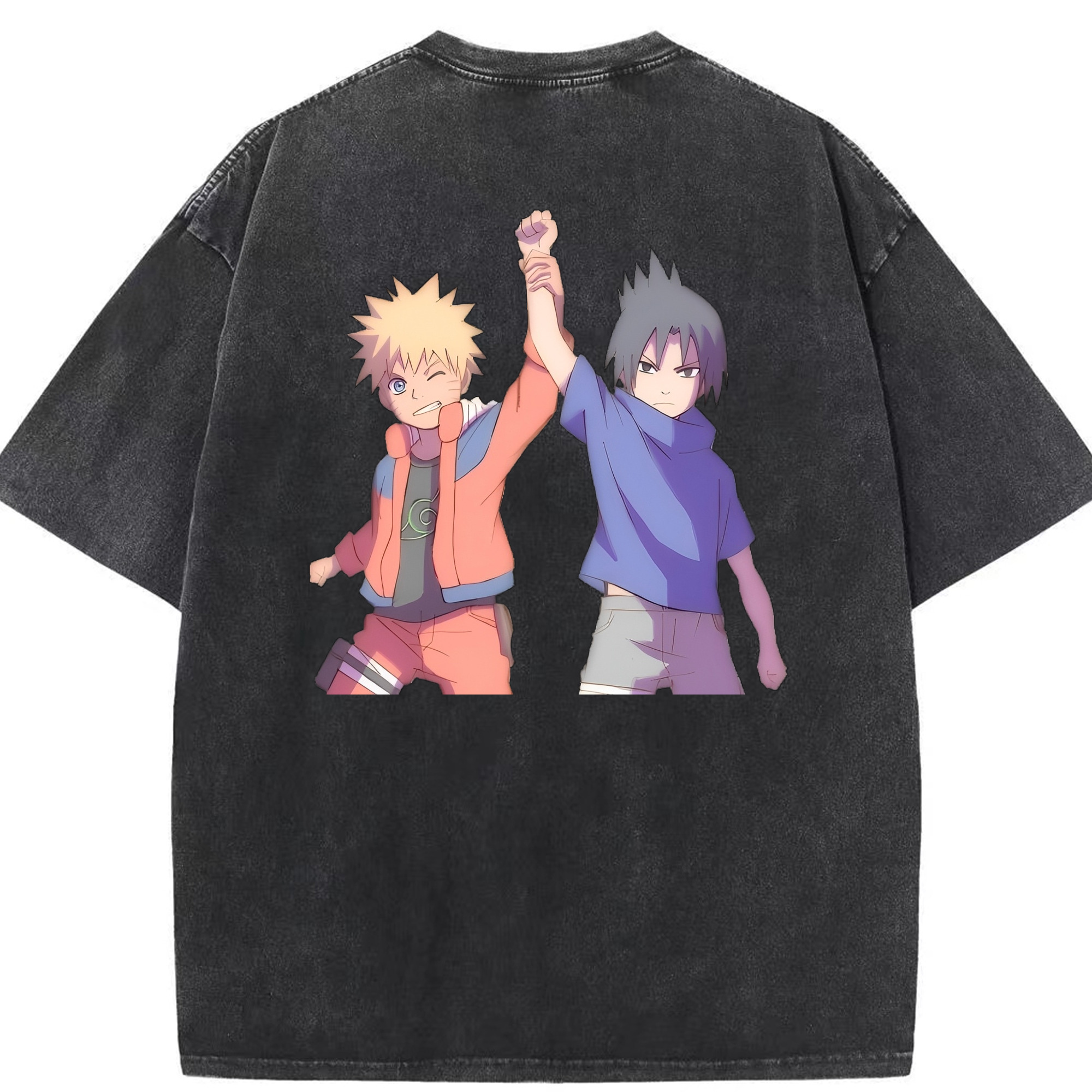 （画像用） NARUTO -ナルト- うちは サスケ Uchiha Sasuke 綿100% ヴィンテージ風 半袖Tシャツ（背面プリント）