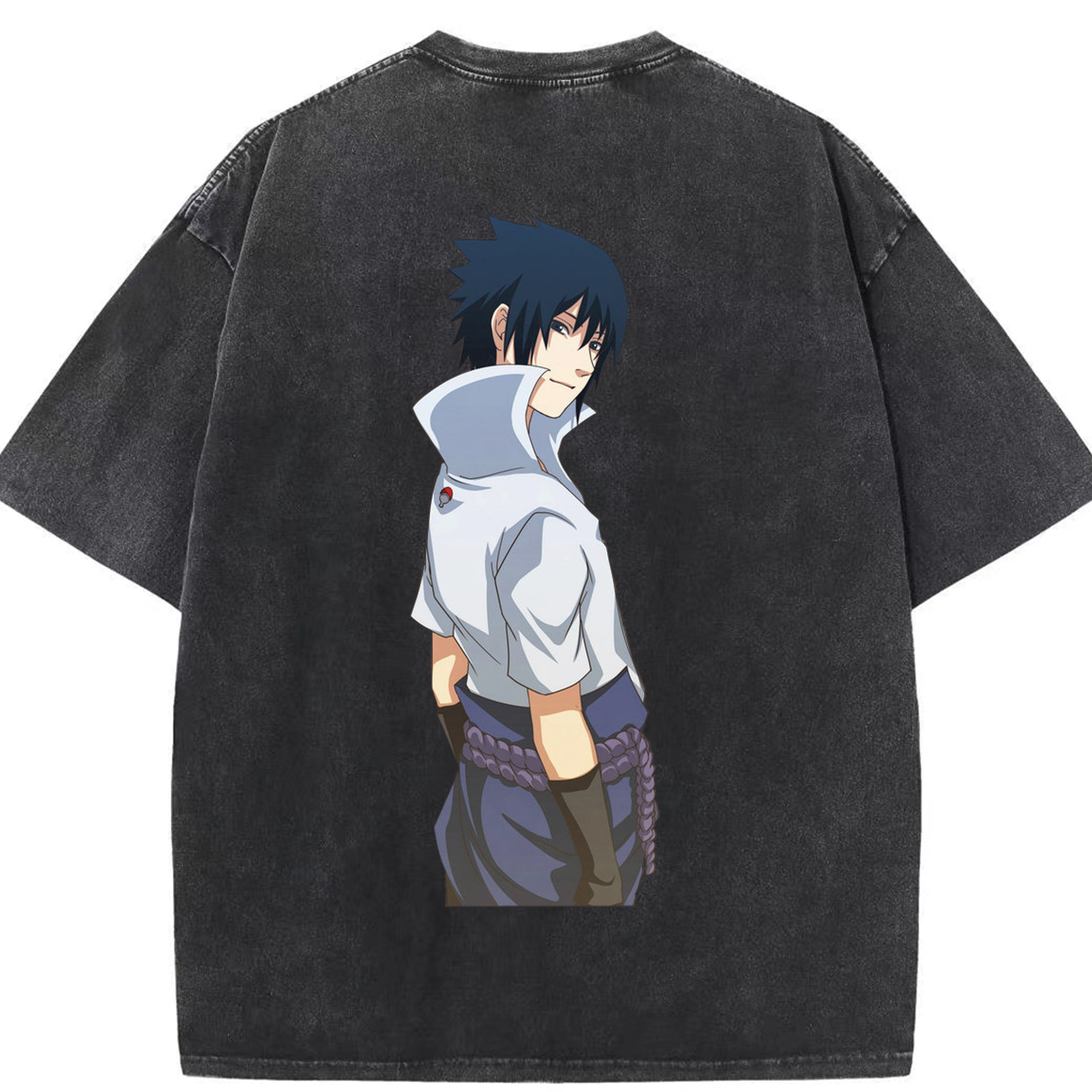 （画像用） NARUTO -ナルト- うちは サスケ Uchiha Sasuke 綿100% ヴィンテージ風 半袖Tシャツ（背面プリント）