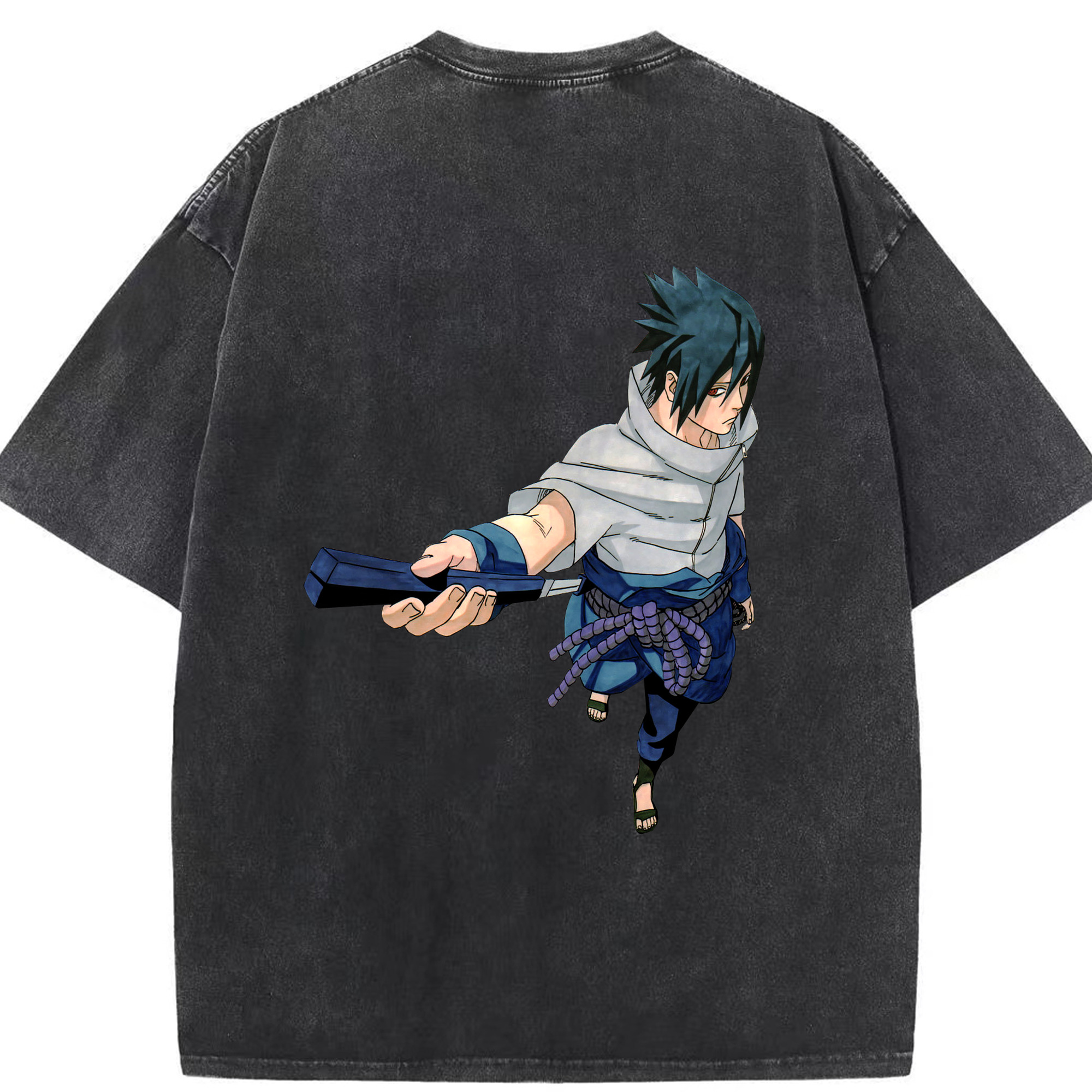 （画像用） NARUTO -ナルト- うちは サスケ Uchiha Sasuke 綿100% ヴィンテージ風 半袖Tシャツ（背面プリント）