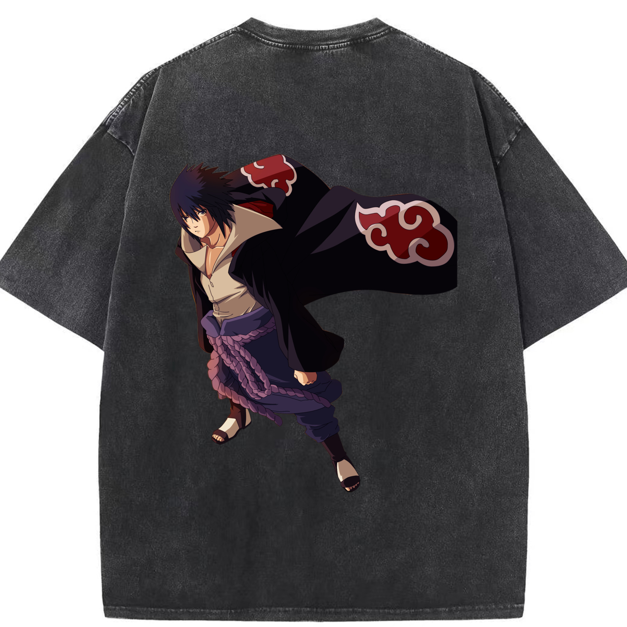 （画像用） NARUTO -ナルト- うちは サスケ Uchiha Sasuke 綿100% ヴィンテージ風 半袖Tシャツ（背面プリント）