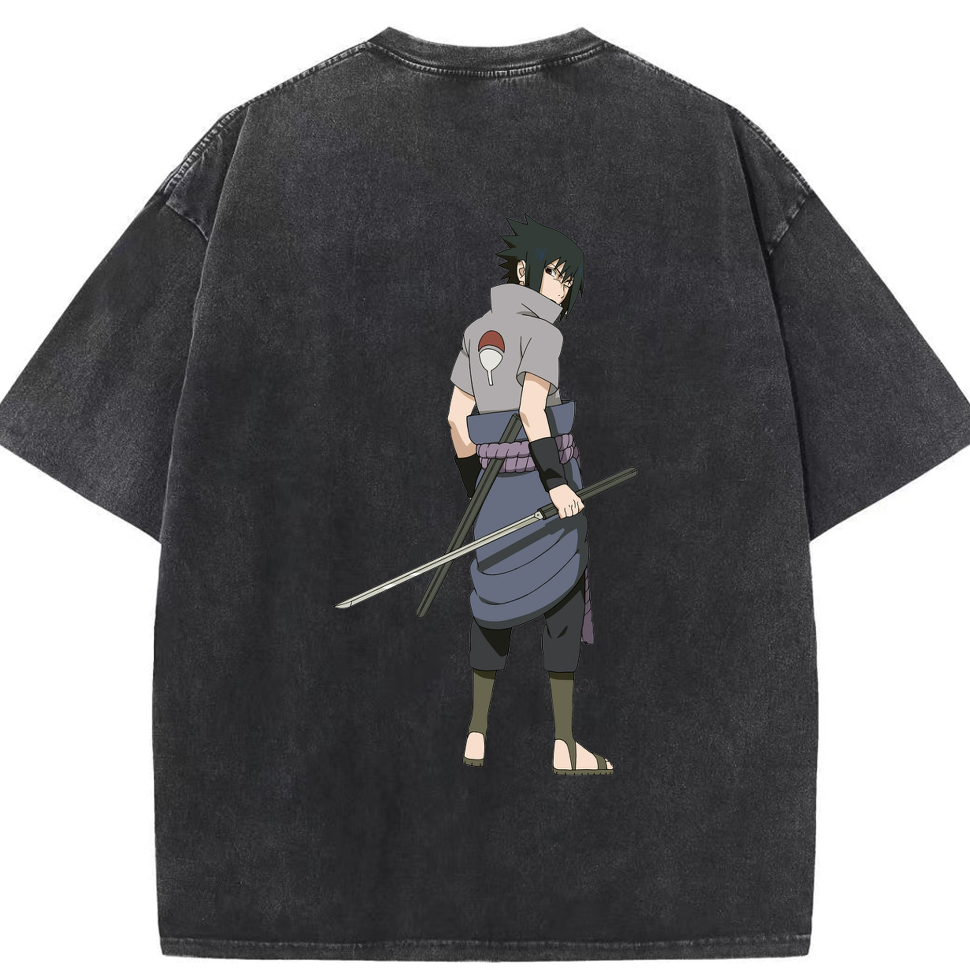 （画像用） NARUTO -ナルト- うちは サスケ Uchiha Sasuke 綿100% ヴィンテージ風 半袖Tシャツ（背面プリント）