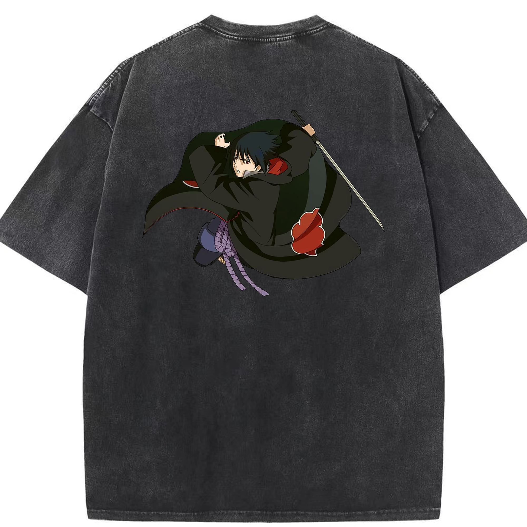 （画像用） NARUTO -ナルト- うちは サスケ Uchiha Sasuke 綿100% ヴィンテージ風 半袖Tシャツ（背面プリント）