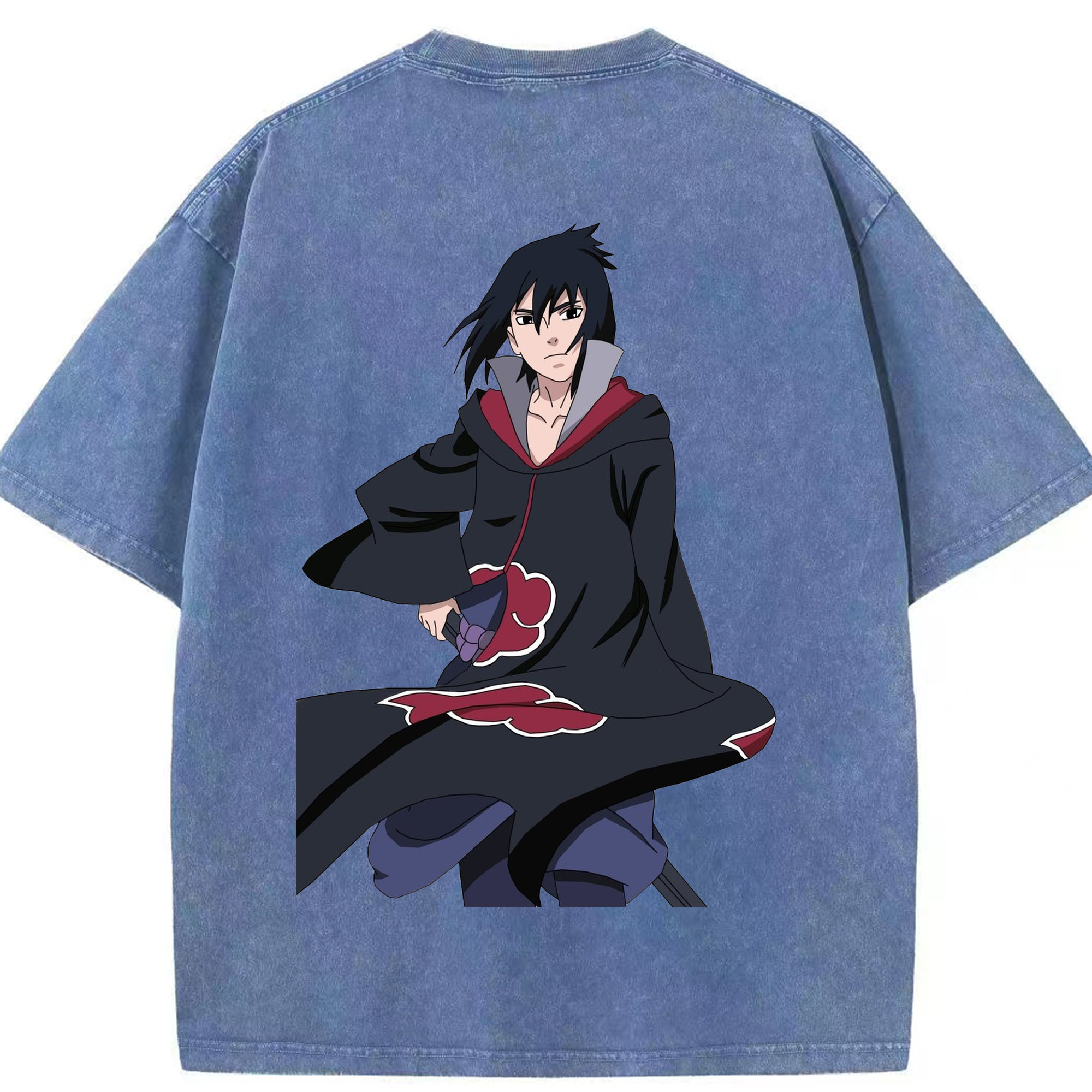（画像用） NARUTO -ナルト- うちは サスケ Uchiha Sasuke 綿100% ヴィンテージ風 半袖Tシャツ（背面プリント）