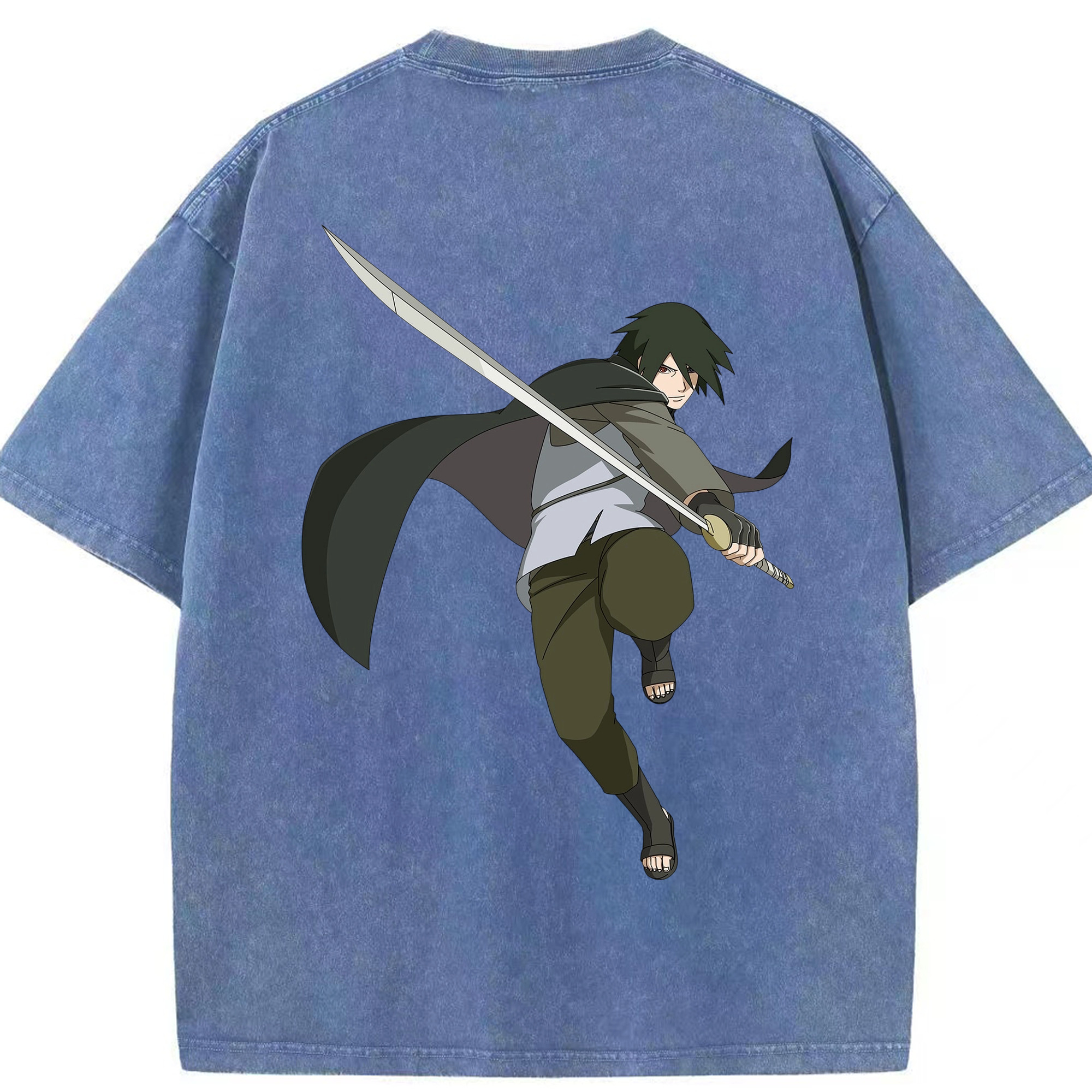 （画像用） NARUTO -ナルト- うちは サスケ Uchiha Sasuke 綿100% ヴィンテージ風 半袖Tシャツ（背面プリント）