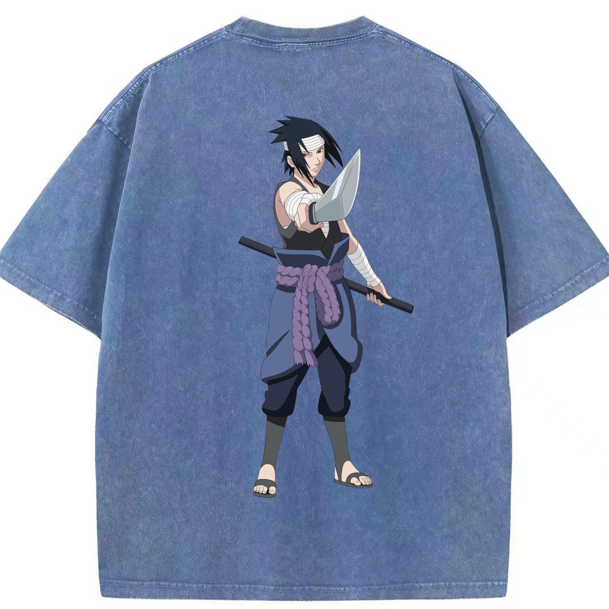 （画像用） NARUTO -ナルト- うちは サスケ Uchiha Sasuke 綿100% ヴィンテージ風 半袖Tシャツ（背面プリント）