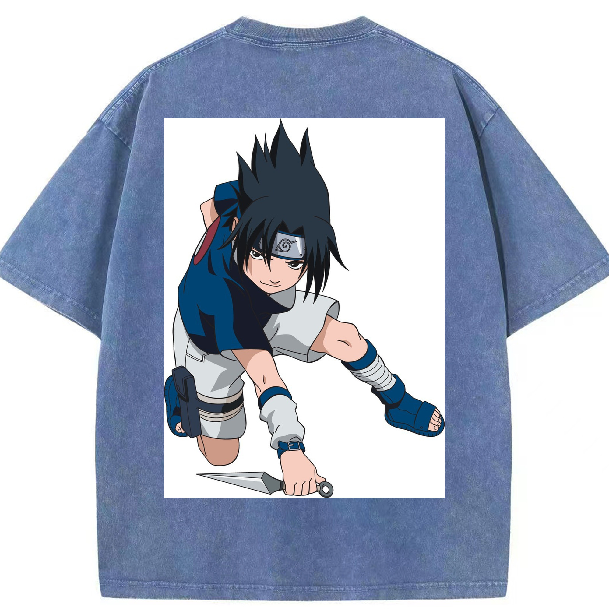 （画像用） NARUTO -ナルト- うちは サスケ Uchiha Sasuke 綿100% ヴィンテージ風 半袖Tシャツ（背面プリント）