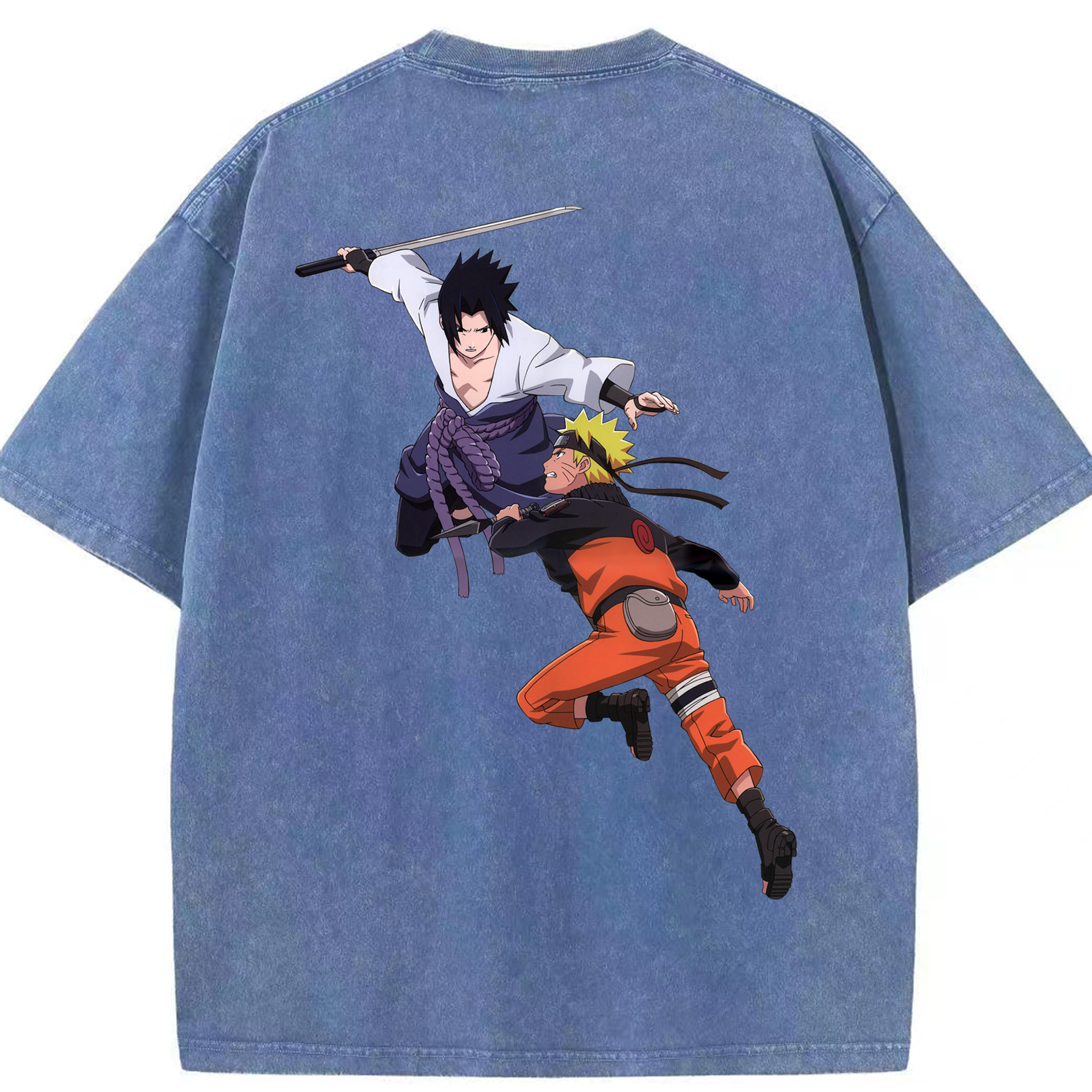 （画像用） NARUTO -ナルト- うちは サスケ Uchiha Sasuke 綿100% ヴィンテージ風 半袖Tシャツ（背面プリント）