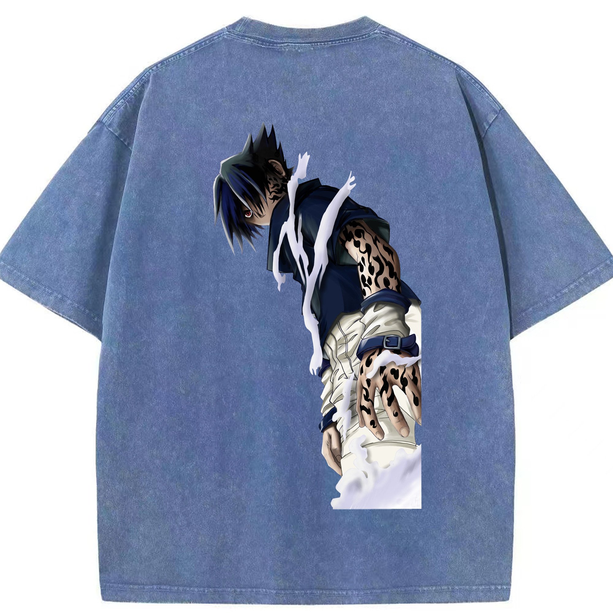 （画像用） NARUTO -ナルト- うちは サスケ Uchiha Sasuke 綿100% ヴィンテージ風 半袖Tシャツ（背面プリント）
