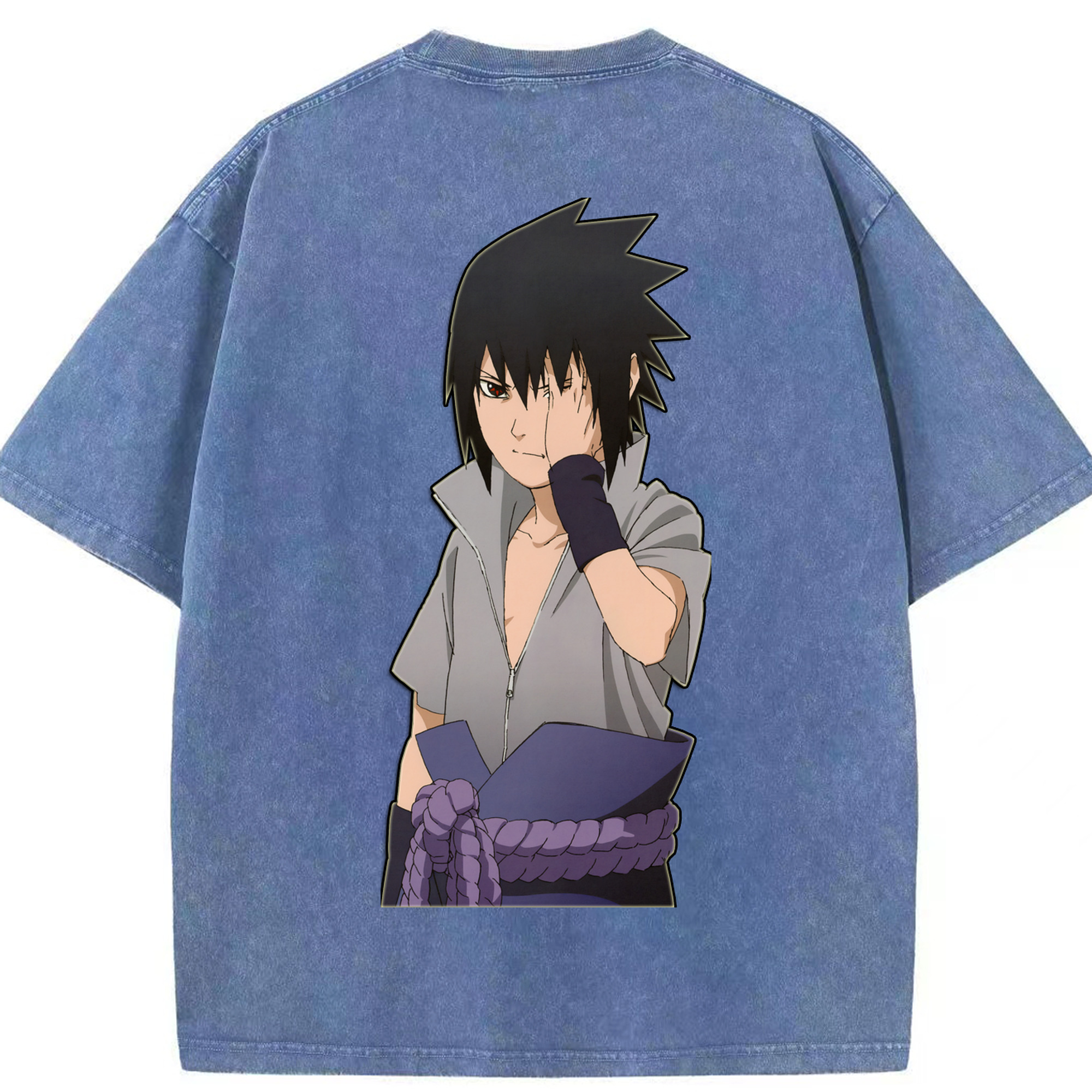 （画像用） NARUTO -ナルト- うちは サスケ Uchiha Sasuke 綿100% ヴィンテージ風 半袖Tシャツ（背面プリント）
