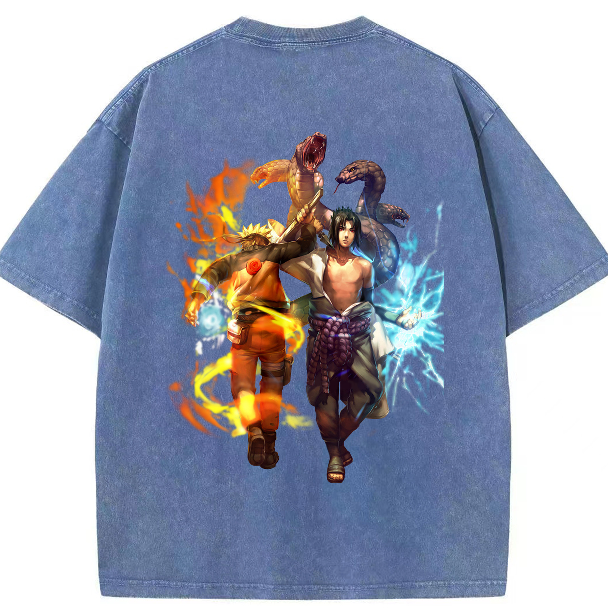 （画像用） NARUTO -ナルト- うちは サスケ Uchiha Sasuke 綿100% ヴィンテージ風 半袖Tシャツ（背面プリント）