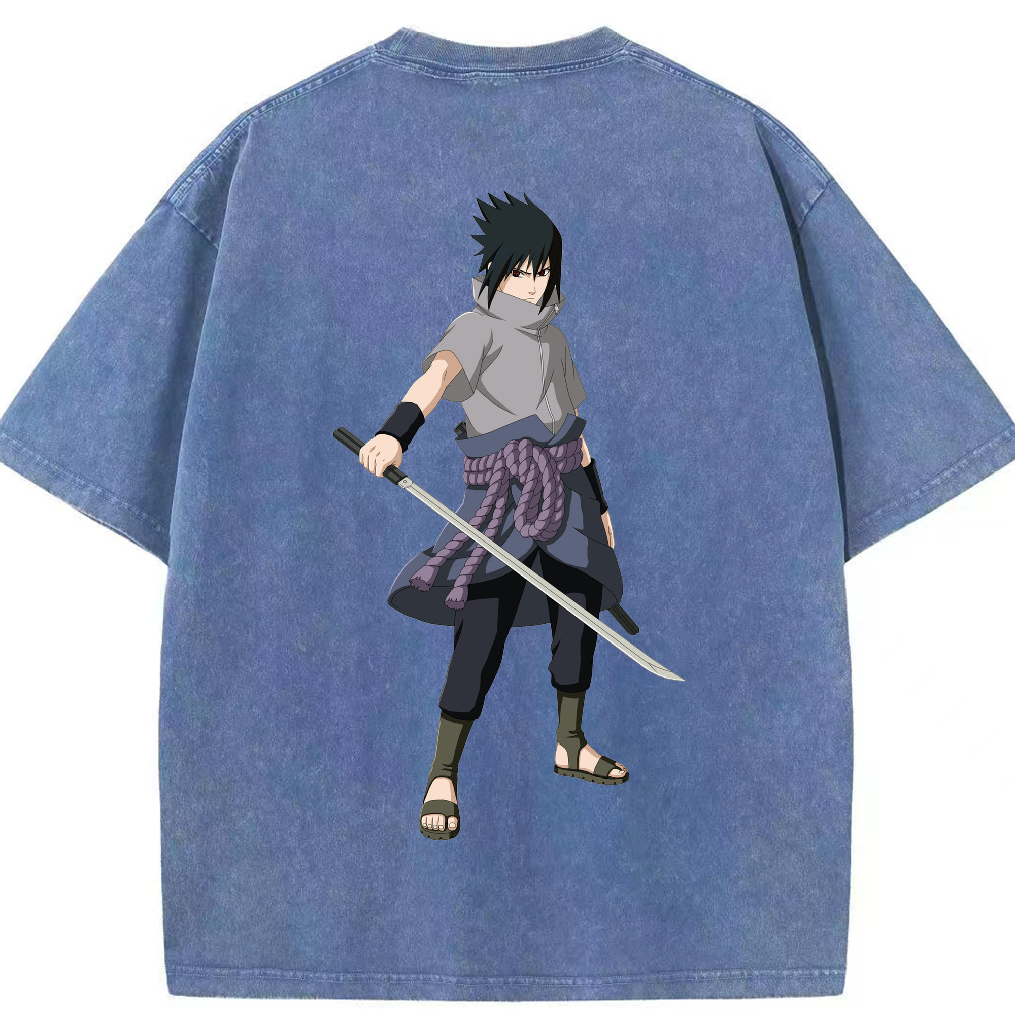 （画像用） NARUTO -ナルト- うちは サスケ Uchiha Sasuke 綿100% ヴィンテージ風 半袖Tシャツ（背面プリント）