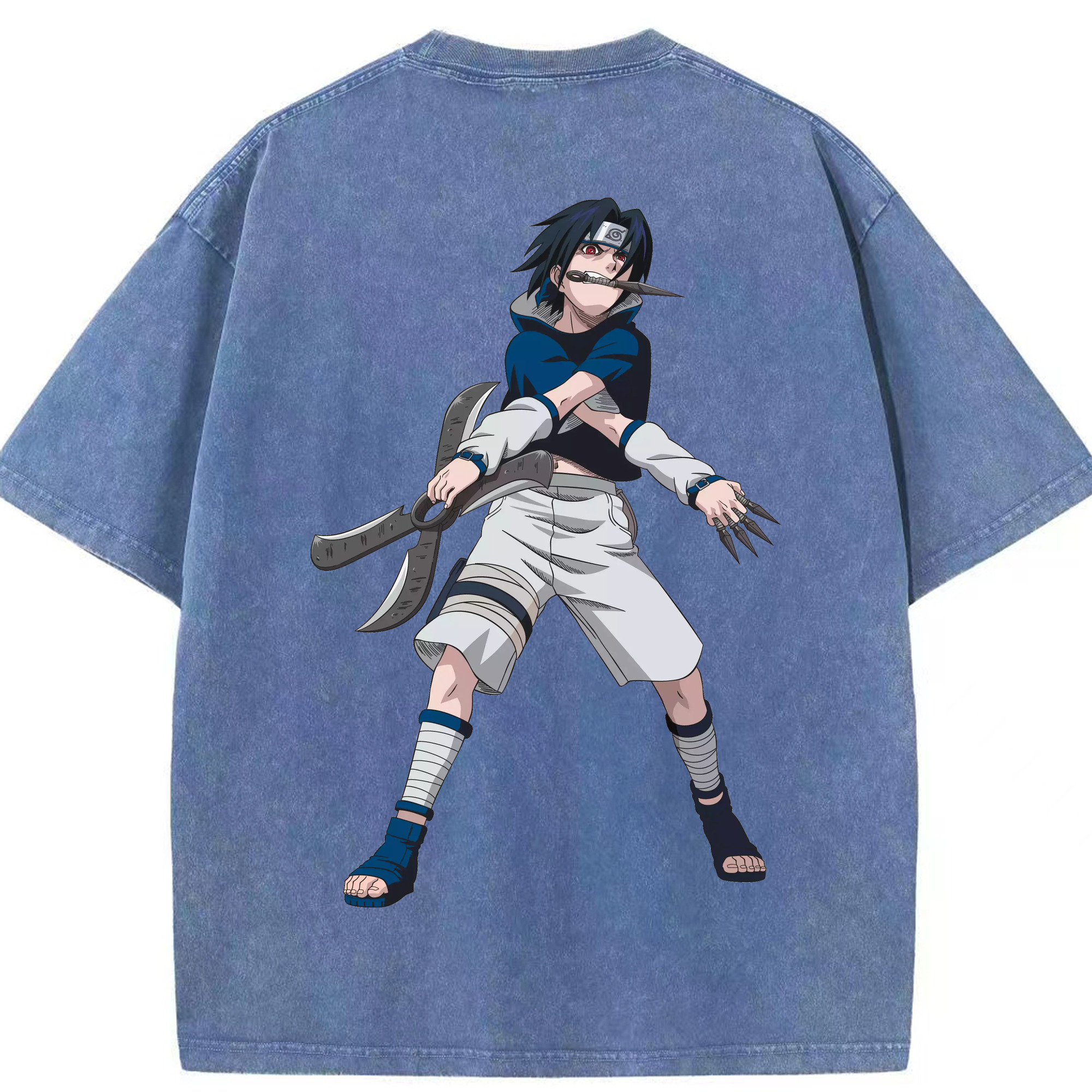 （画像用） NARUTO -ナルト- うちは サスケ Uchiha Sasuke 綿100% ヴィンテージ風 半袖Tシャツ（背面プリント）