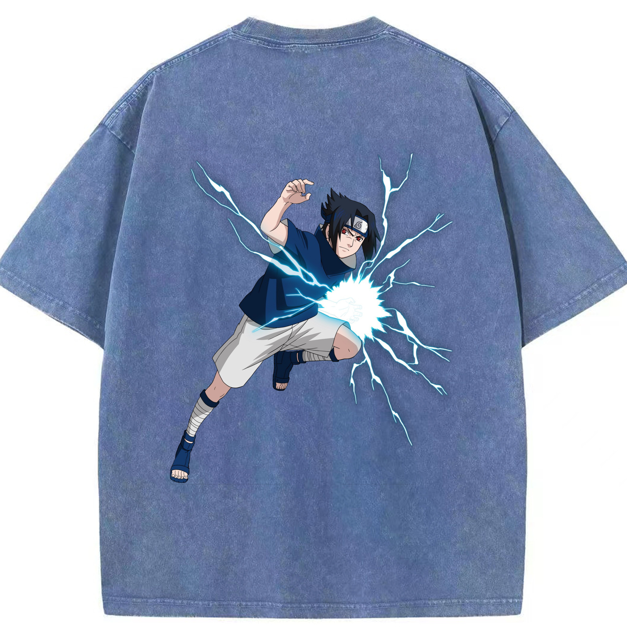（画像用） NARUTO -ナルト- うちは サスケ Uchiha Sasuke 綿100% ヴィンテージ風 半袖Tシャツ（背面プリント）