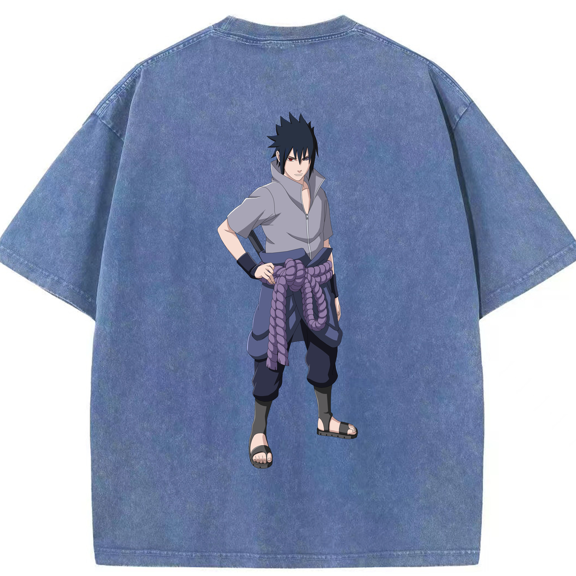 （画像用） NARUTO -ナルト- うちは サスケ Uchiha Sasuke 綿100% ヴィンテージ風 半袖Tシャツ（背面プリント）