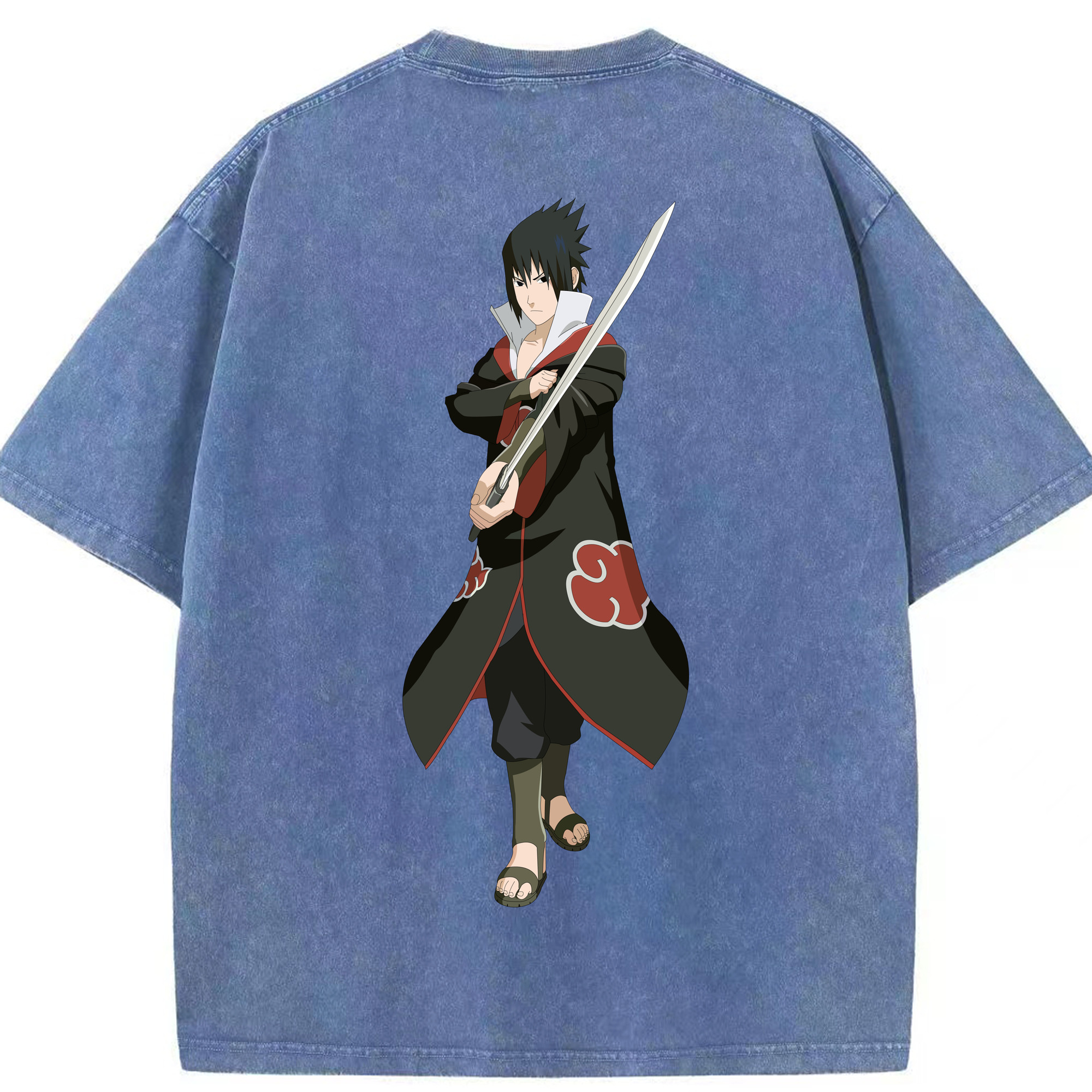 （画像用） NARUTO -ナルト- うちは サスケ Uchiha Sasuke 綿100% ヴィンテージ風 半袖Tシャツ（背面プリント）
