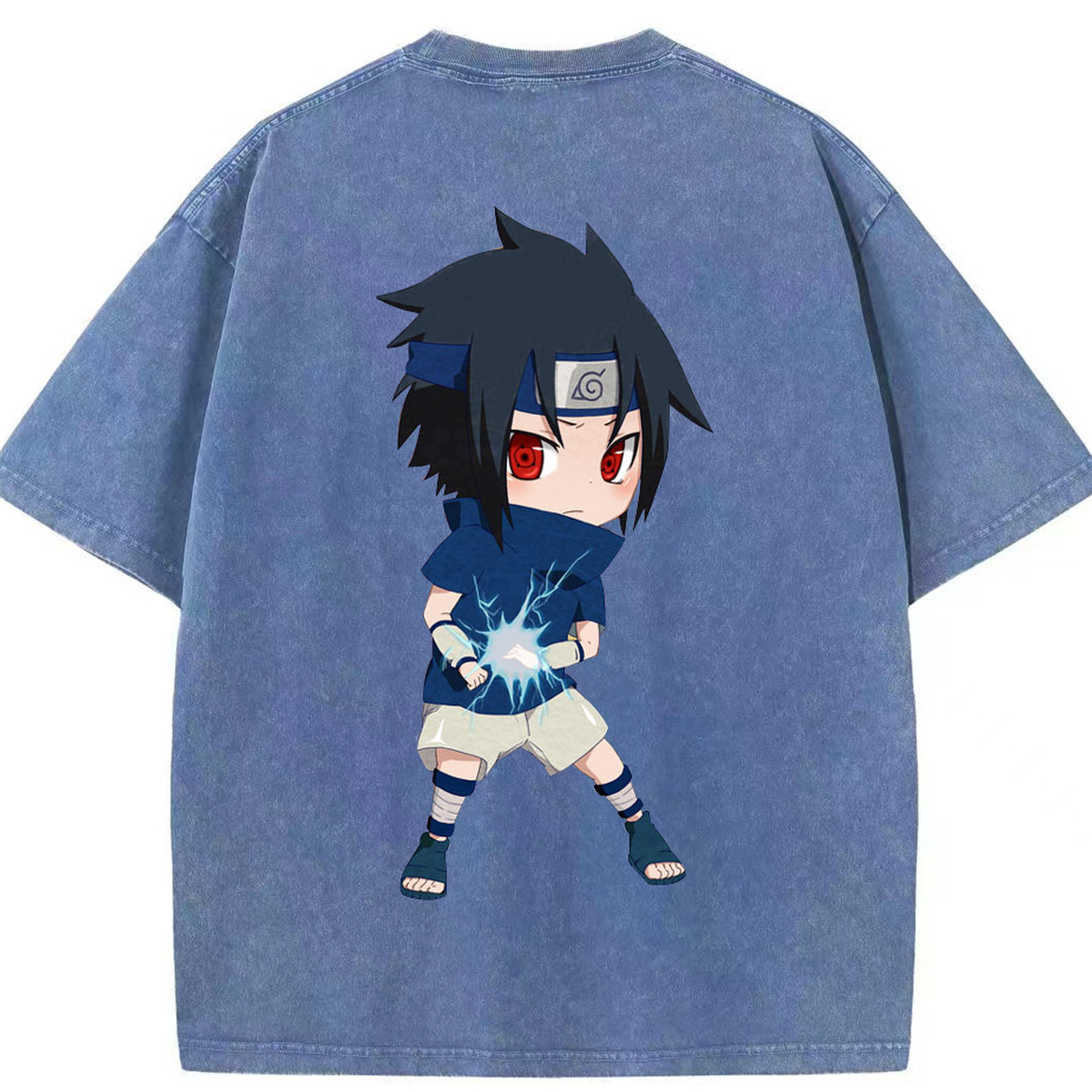 （画像用） NARUTO -ナルト- うちは サスケ Uchiha Sasuke 綿100% ヴィンテージ風 半袖Tシャツ（背面プリント）