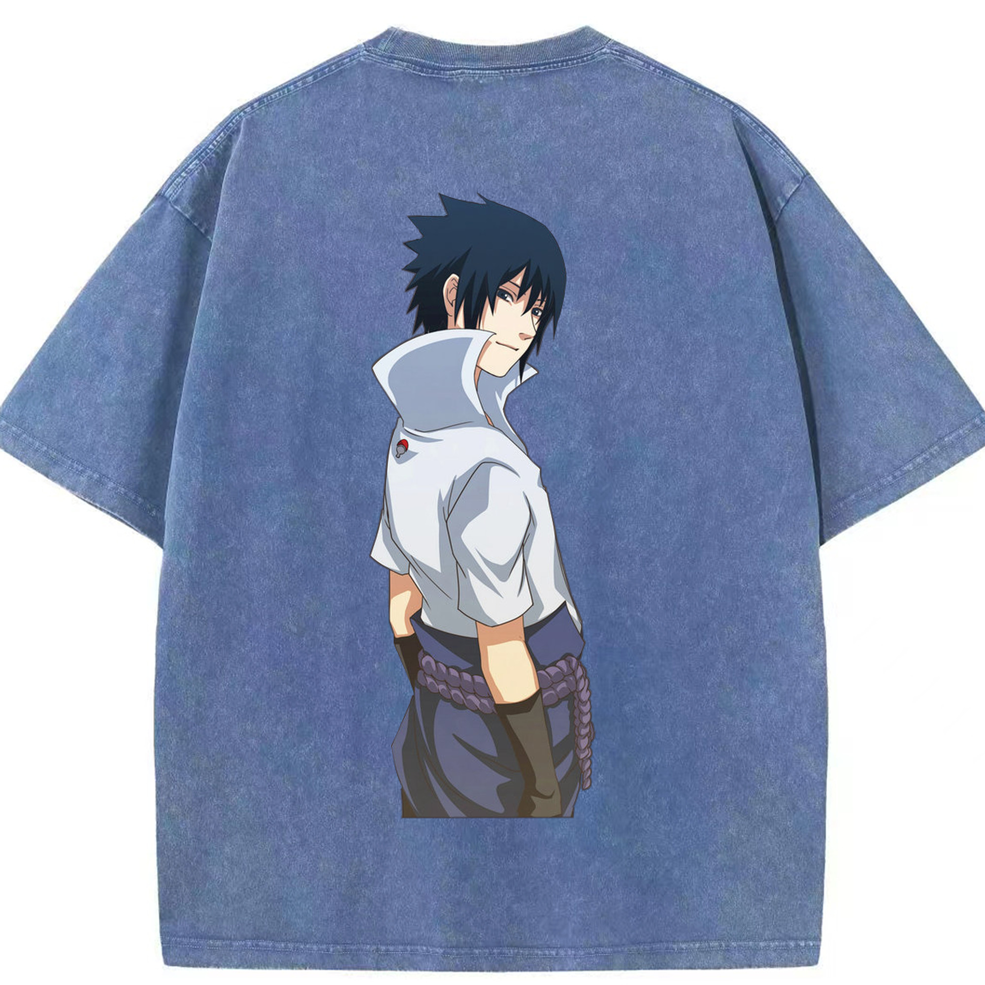 （画像用） NARUTO -ナルト- うちは サスケ Uchiha Sasuke 綿100% ヴィンテージ風 半袖Tシャツ（背面プリント）
