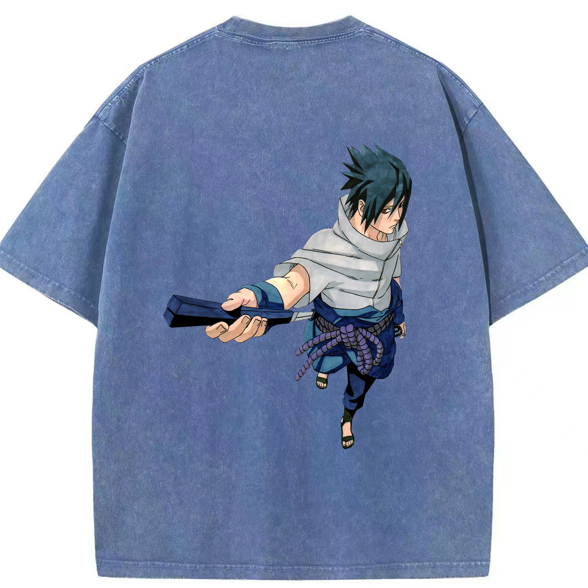 （画像用） NARUTO -ナルト- うちは サスケ Uchiha Sasuke 綿100% ヴィンテージ風 半袖Tシャツ（背面プリント）