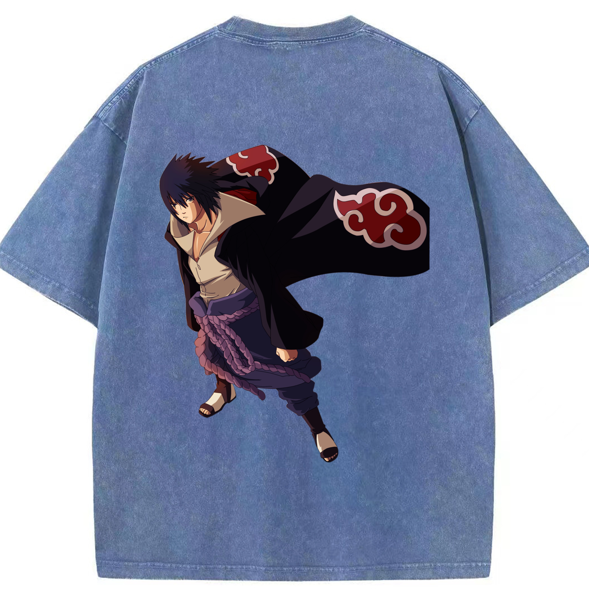 （画像用） NARUTO -ナルト- うちは サスケ Uchiha Sasuke 綿100% ヴィンテージ風 半袖Tシャツ（背面プリント）
