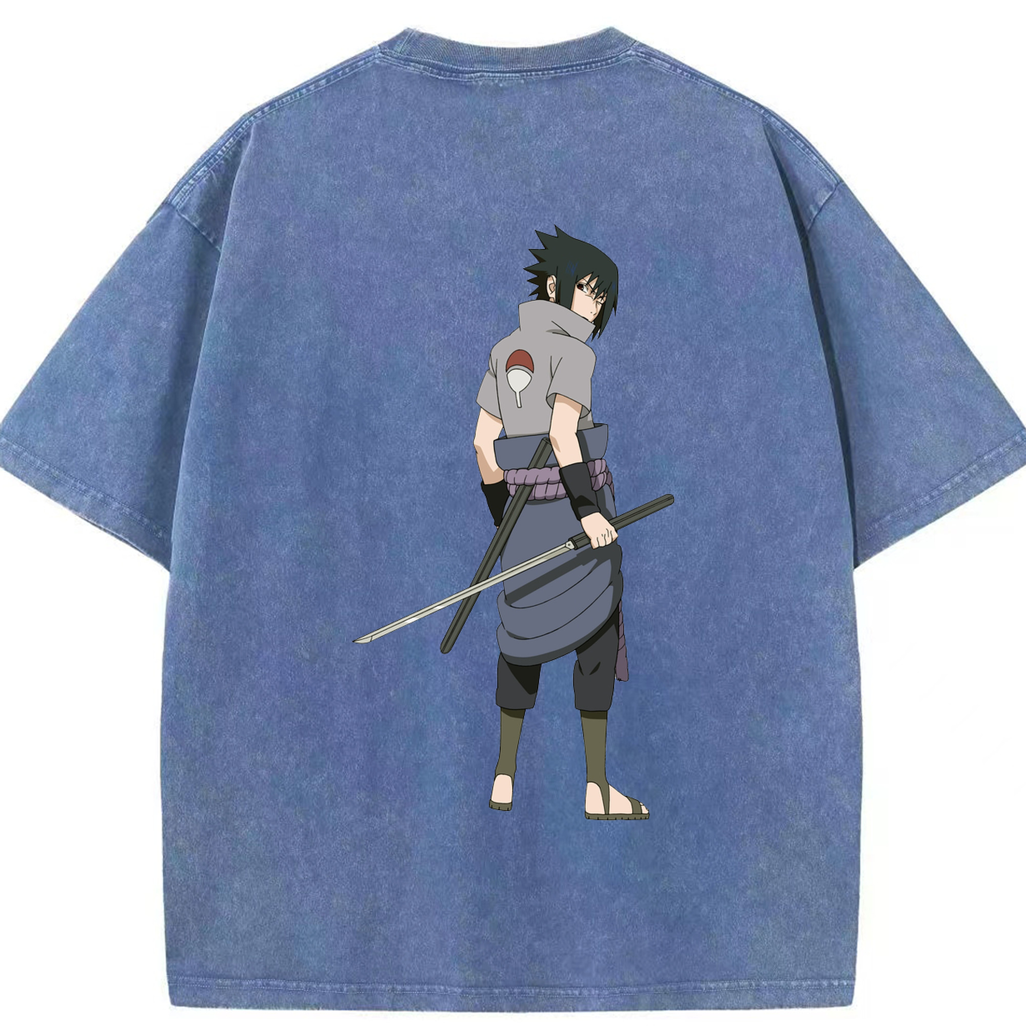 （画像用） NARUTO -ナルト- うちは サスケ Uchiha Sasuke 綿100% ヴィンテージ風 半袖Tシャツ（背面プリント）