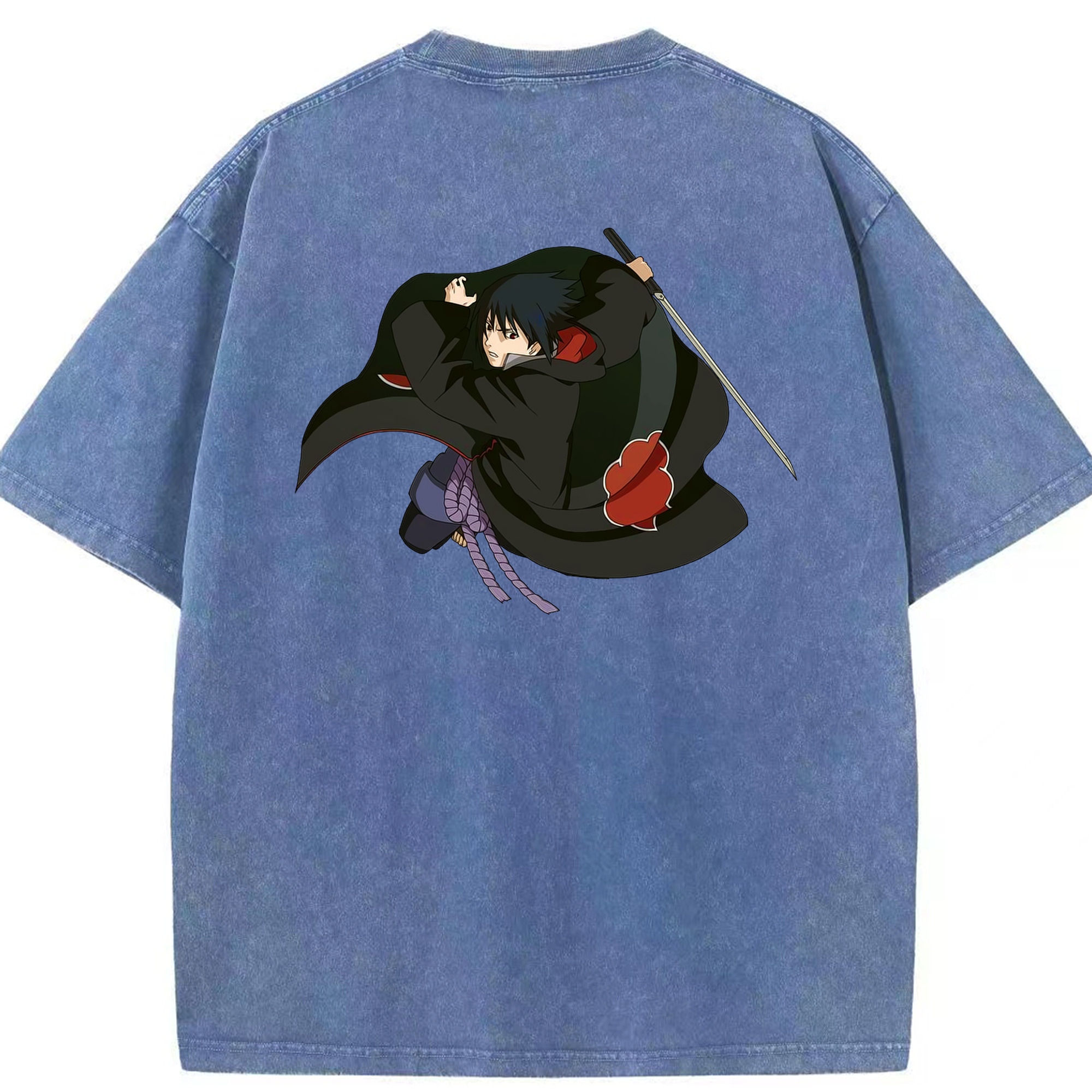 （画像用） NARUTO -ナルト- うちは サスケ Uchiha Sasuke 綿100% ヴィンテージ風 半袖Tシャツ（背面プリント）