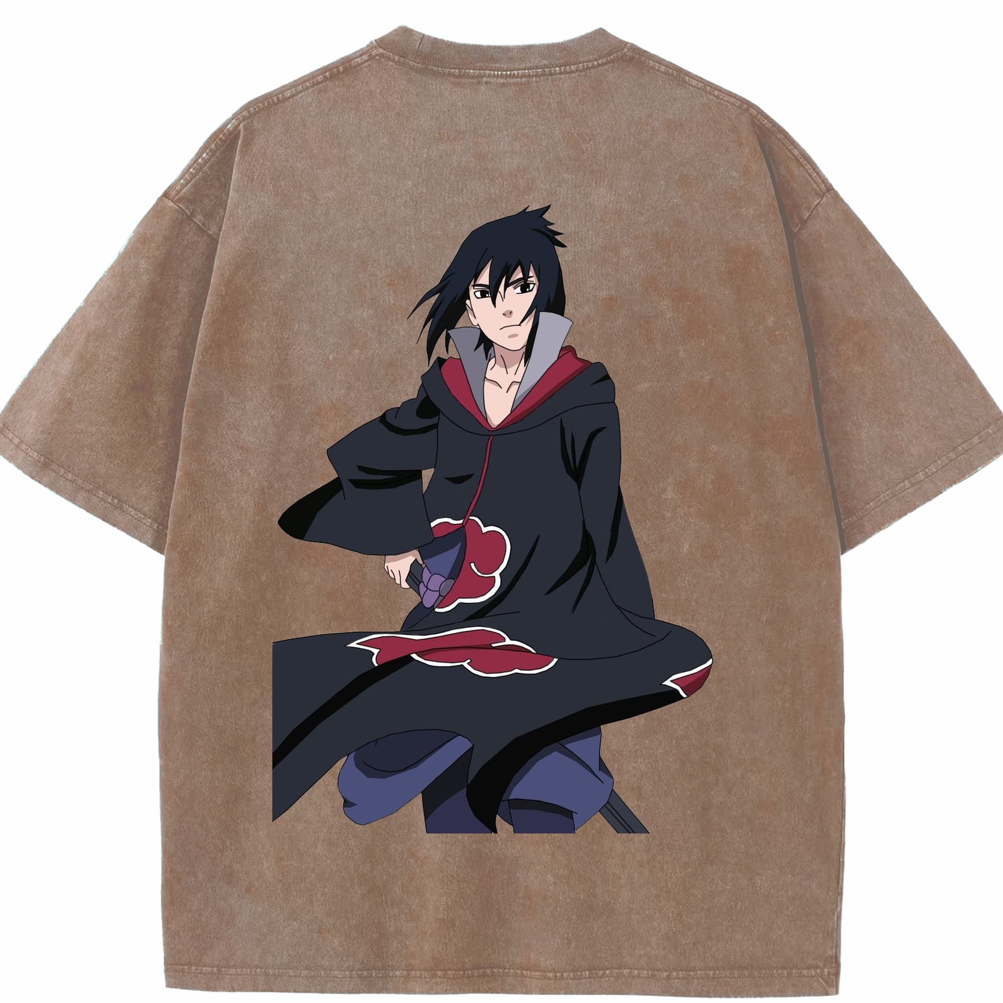 （画像用） NARUTO -ナルト- うちは サスケ Uchiha Sasuke 綿100% ヴィンテージ風 半袖Tシャツ（背面プリント）