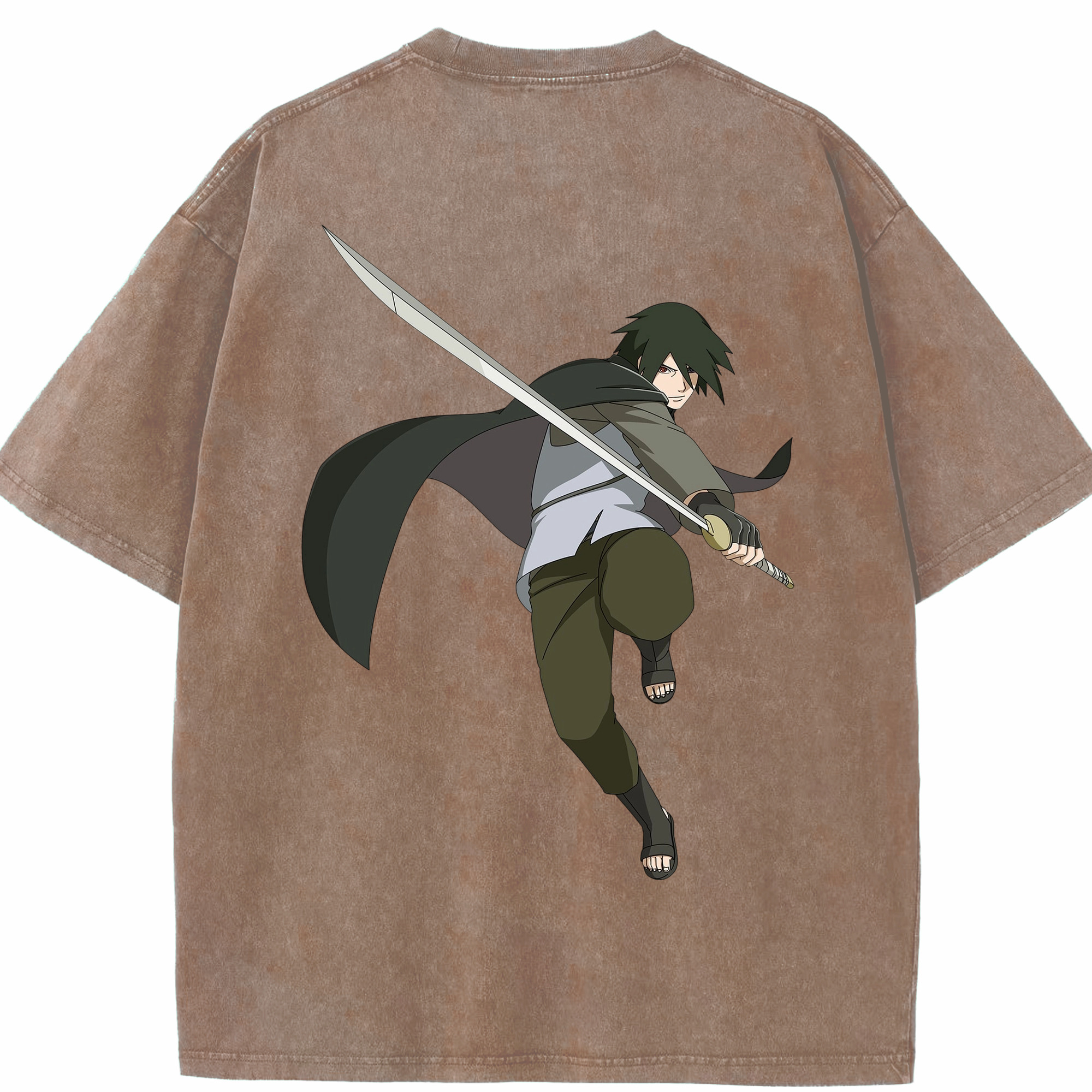 （画像用） NARUTO -ナルト- うちは サスケ Uchiha Sasuke 綿100% ヴィンテージ風 半袖Tシャツ（背面プリント）
