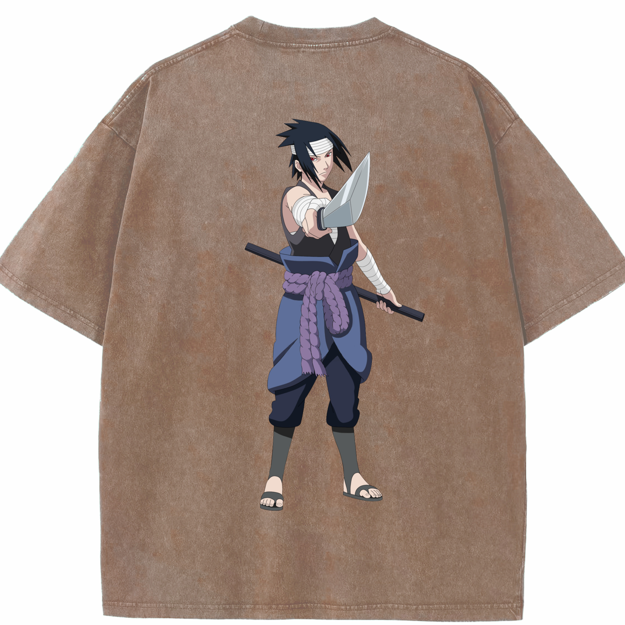 （画像用） NARUTO -ナルト- うちは サスケ Uchiha Sasuke 綿100% ヴィンテージ風 半袖Tシャツ（背面プリント）