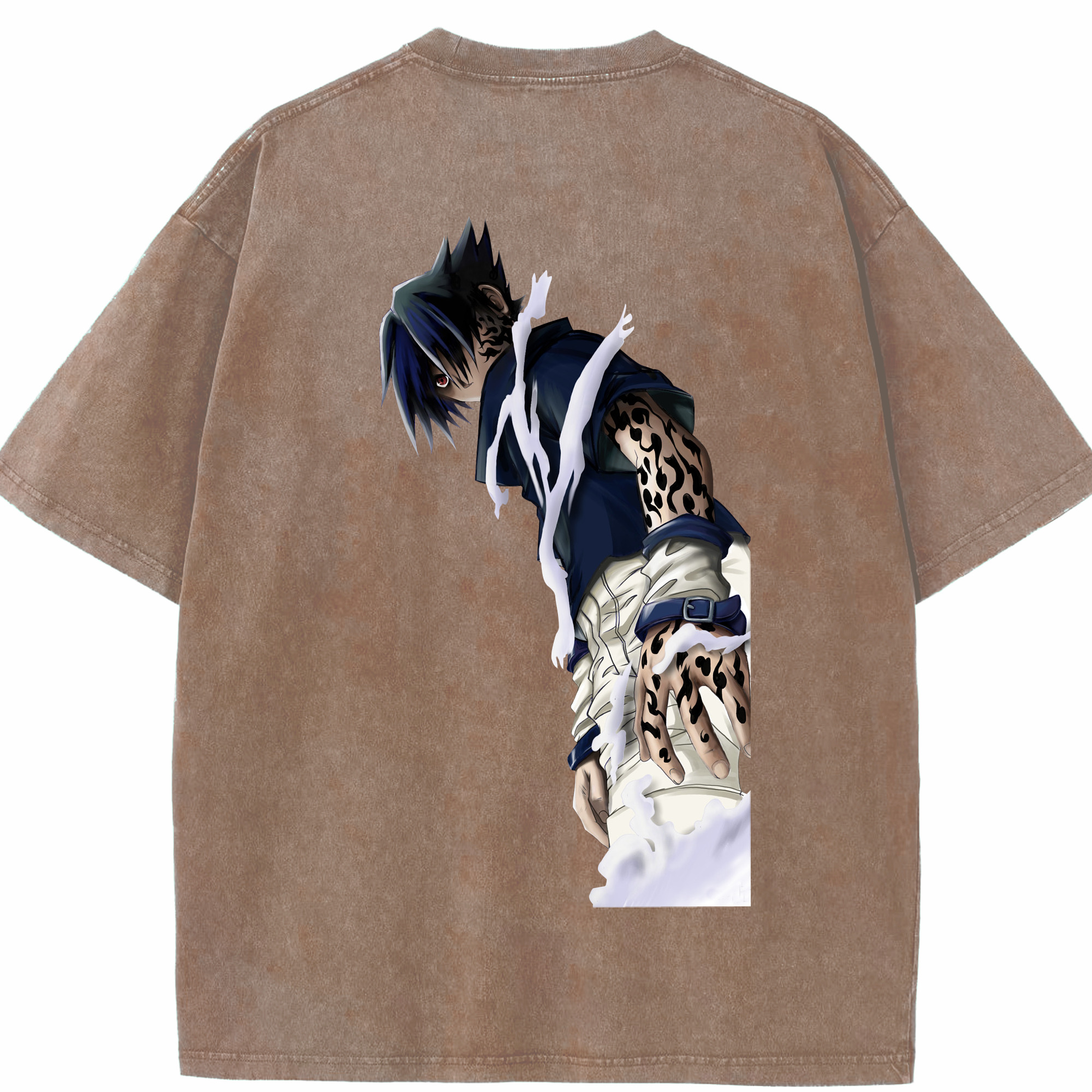 （画像用） NARUTO -ナルト- うちは サスケ Uchiha Sasuke 綿100% ヴィンテージ風 半袖Tシャツ（背面プリント）