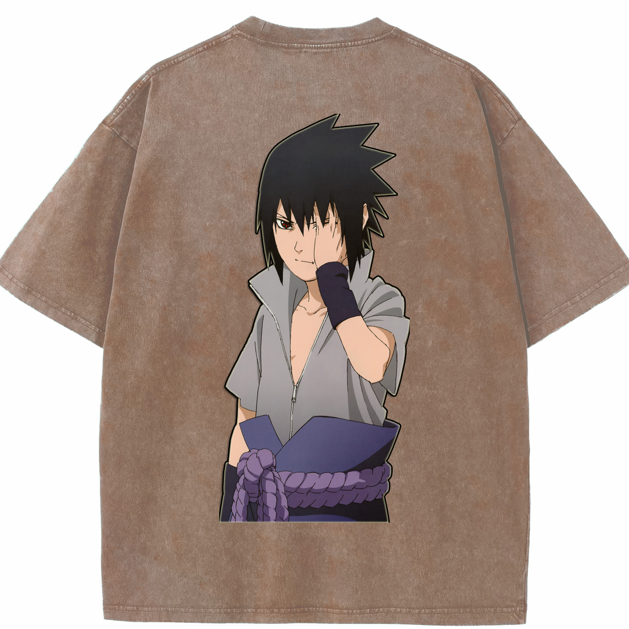 （画像用） NARUTO -ナルト- うちは サスケ Uchiha Sasuke 綿100% ヴィンテージ風 半袖Tシャツ（背面プリント）