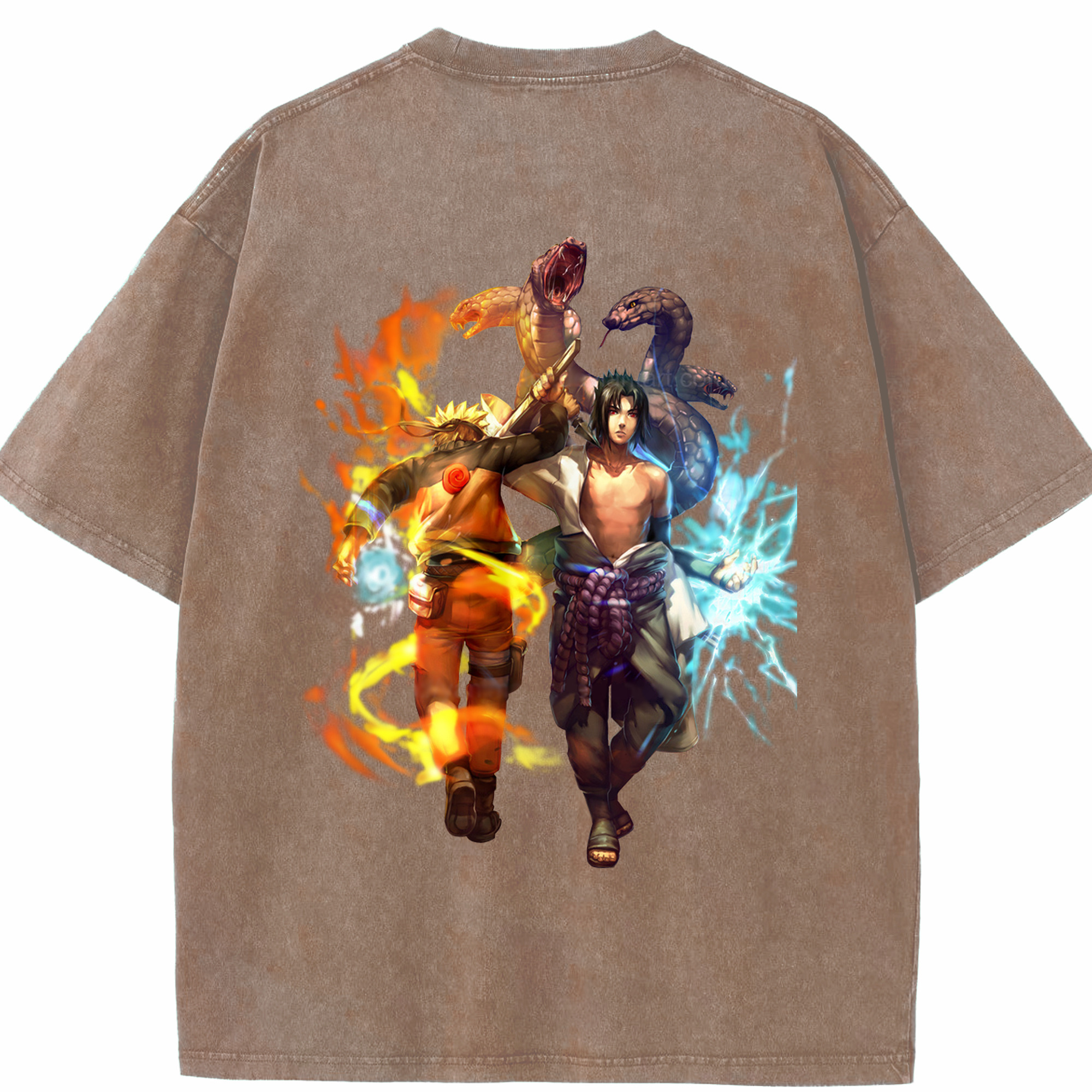 （画像用） NARUTO -ナルト- うちは サスケ Uchiha Sasuke 綿100% ヴィンテージ風 半袖Tシャツ（背面プリント）